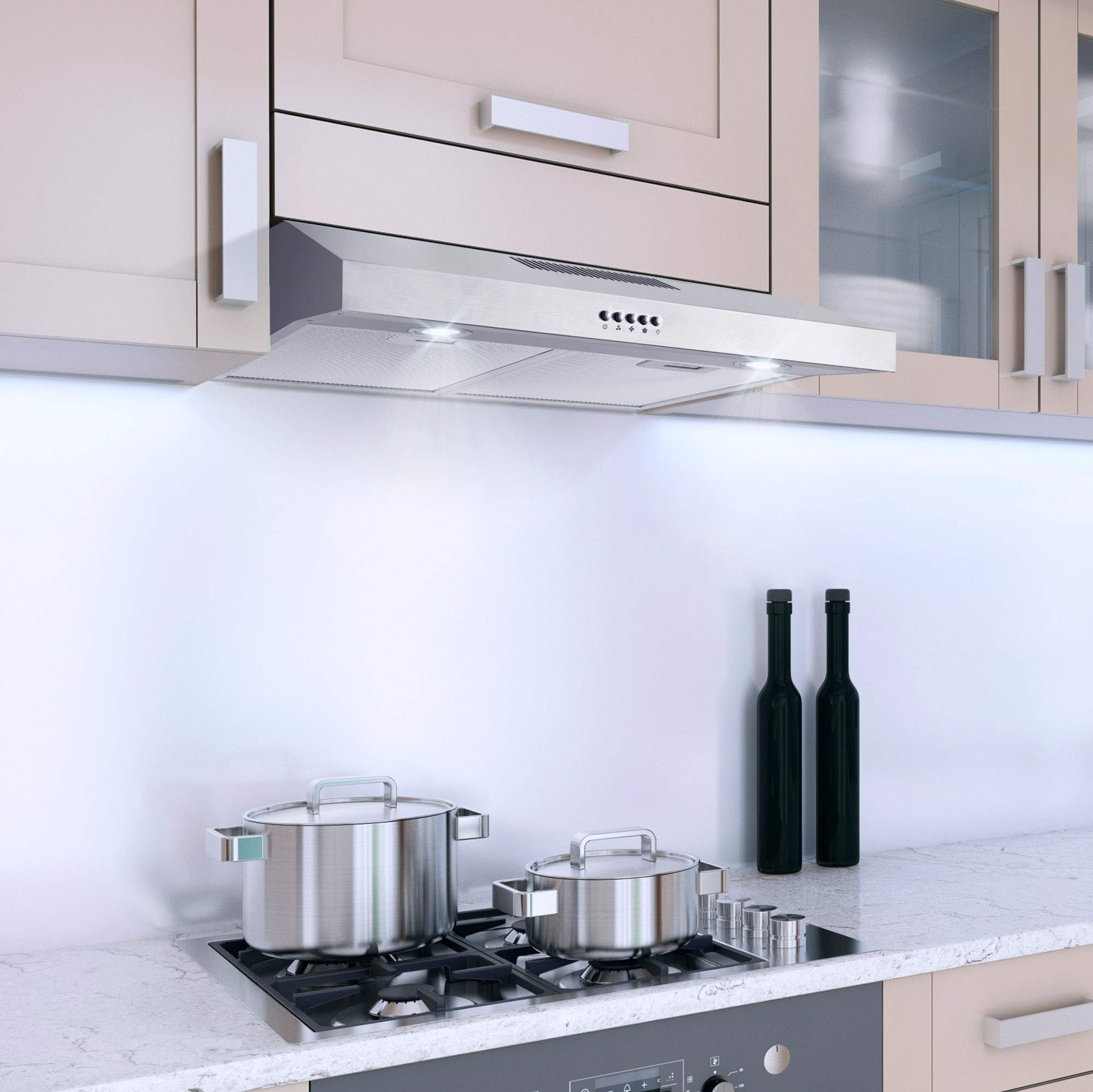 COSMO COS-5MU30 30 in. Delta Collection Ducted Under Cabinet Range Hood, Button Controls, Reusable Filters, LED Lights, Stainless Steel