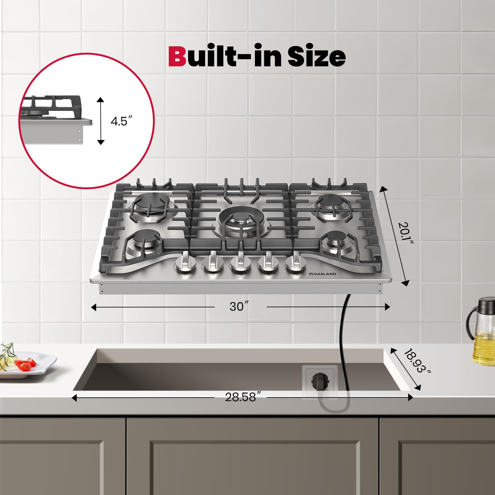 GASLAND 36 Inch Gas Cooktop, PRO GH2365SF 5 Italy Sealed Burner Propane Stovetop, NG/LPG Convertible Gas Cooktops, Plug-in with Thermocouple Protection, CSA Certified, Stainless Steel