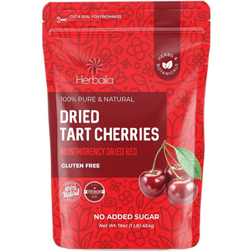 Herbaila Dried Cherries Tart Cherry, Montmorency Tart Cherries, Dried Sour Cherries Fresh, Montmorency Dried Tart Cherries, Dried Cherries, All-Natural Whole Sour Cherry (1lb)