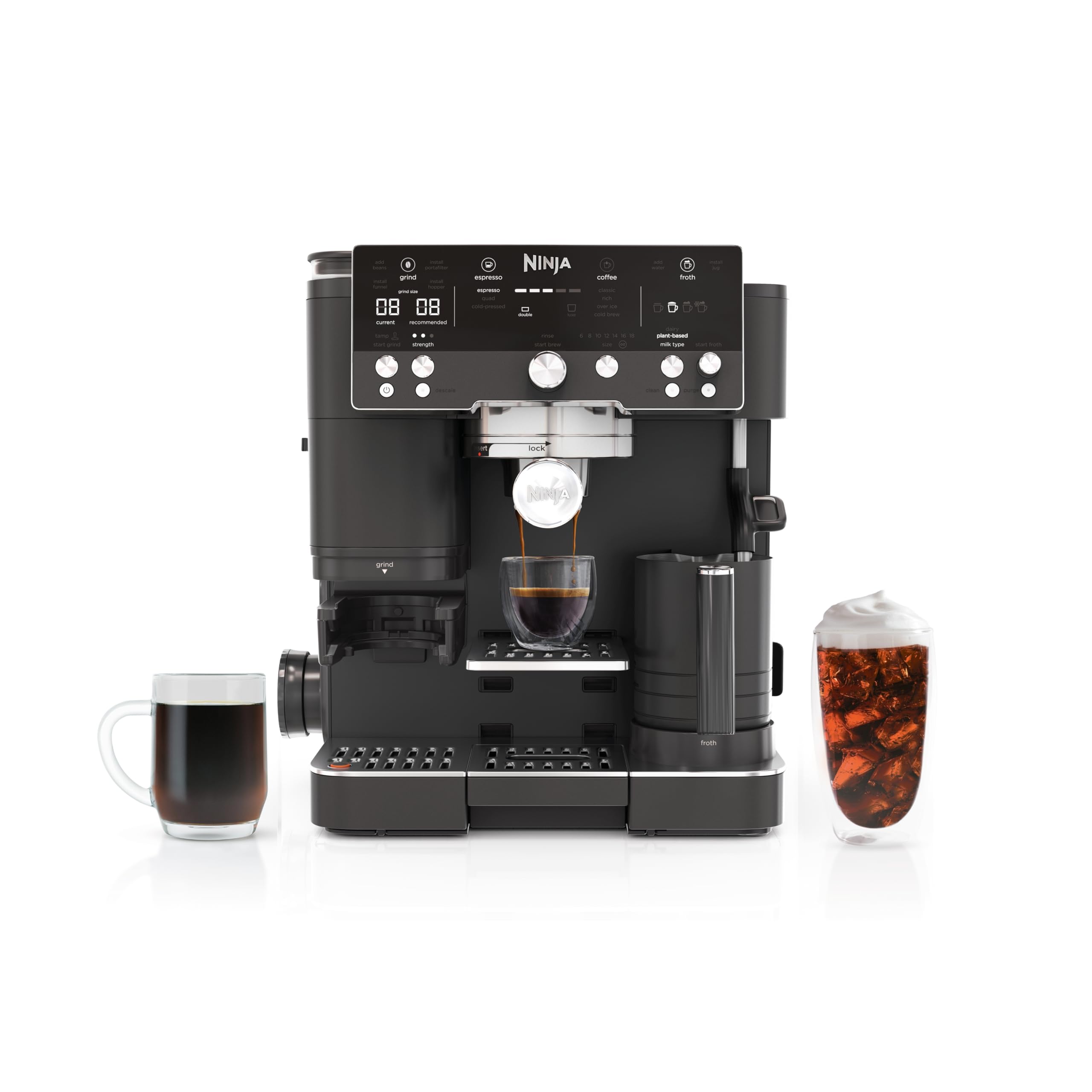 Ninja Luxe Café Premier 3-in-1 Espresso Machine, Drip Coffee, & Rapid Cold Brew | Built-in Coffee Grinder, Hands-Free Milk Frother, Assisted Tamper for Cappuccinos & Lattes | Stainless Steel | ES601