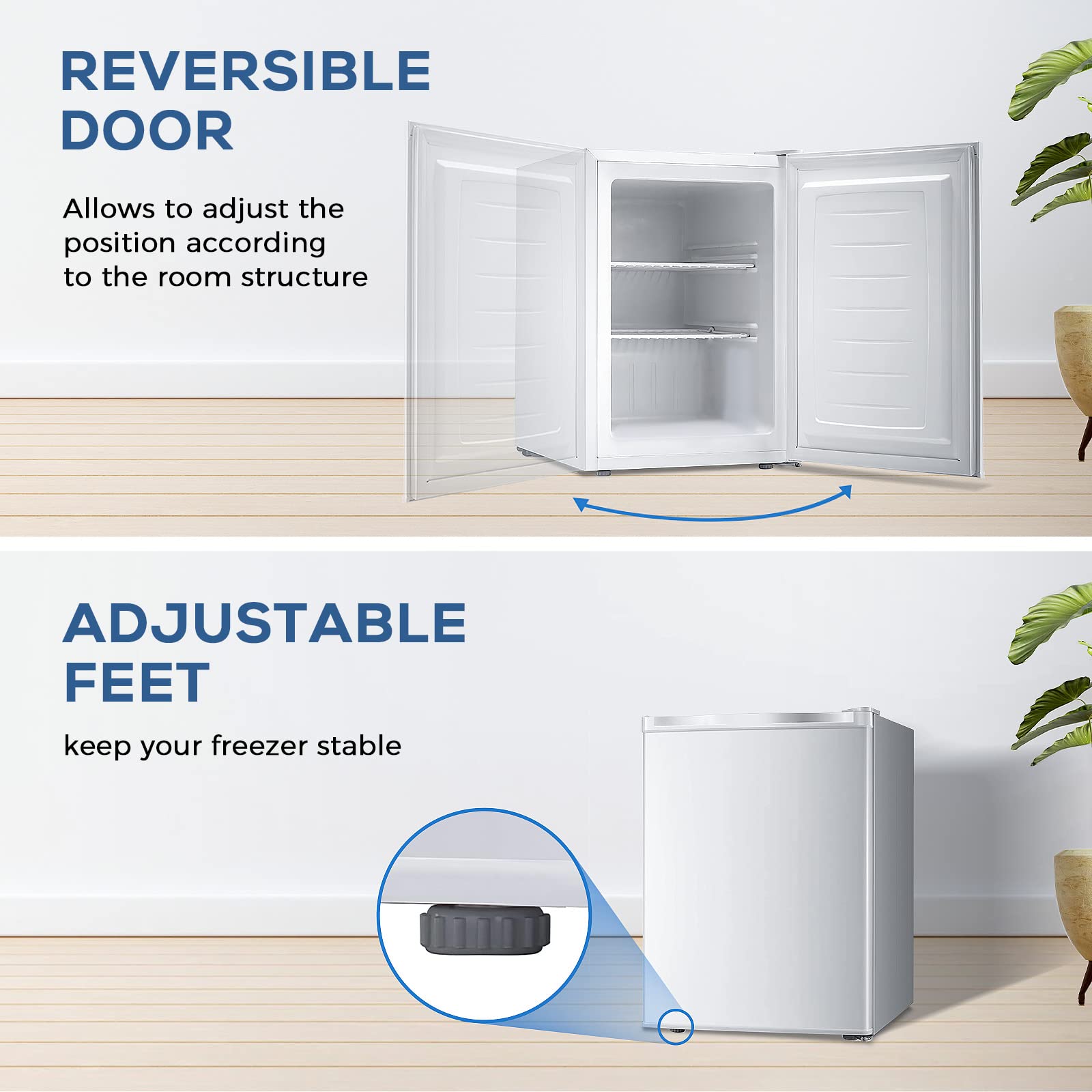 Kismile Small Freezer Upright, 3.0 Cu.ft Mini Freezer with Adjustable Thermostat, Removable Shelves, Reversible Single Door, Stand Up Freezer for Bedroom/Home/Dorms/Apartment (Stainless Steel)