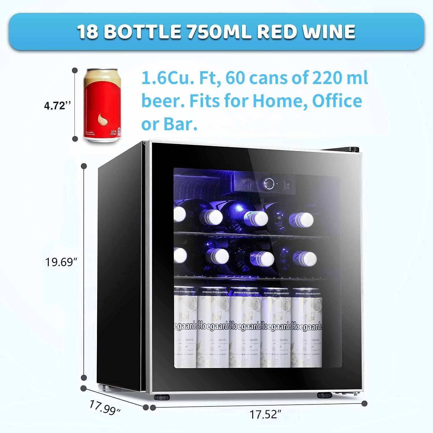 Antarctic Star 12 Bottle 48 Can Wine Cooler/Cabinet Beverage Refrigerator Mini Fridge Low Noise Clear Glass Door Counter Top Cellar for Beer Soda Bar 1.3 cu.ft Black