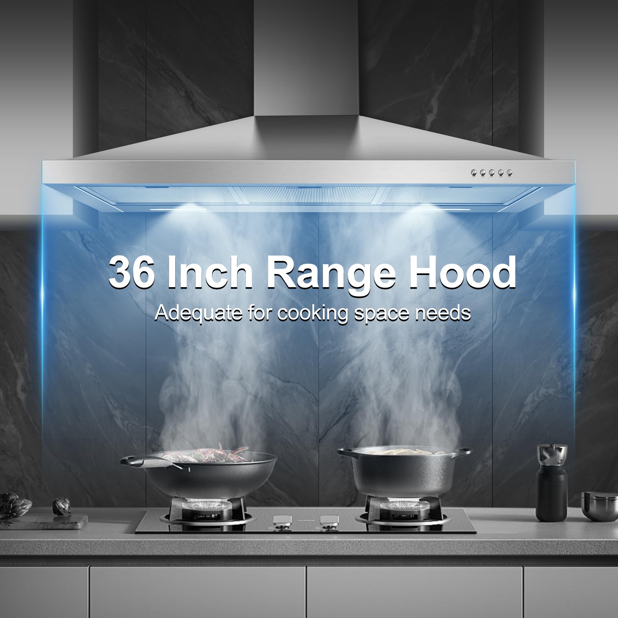 Tieasy Wall Mount Range Hood 30 inch with Ducted/Ductless Convertible Duct, Stainless Steel Chimney-Style Over Stove Vent Hood with LED Light, 3 Speed Exhaust Fan, 450 CFM