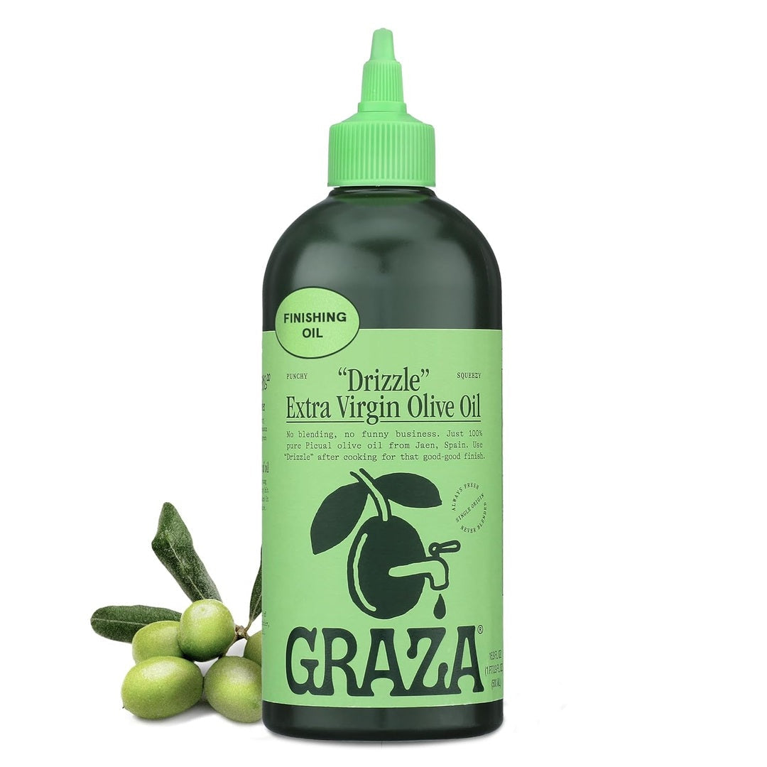 Graza Drizzle Extra Virgin Olive Oil, Finishing Oil - High Polyphenol Early Harvest EVOO Finishing Oil in a Squeeze Bottle - Single Origin Olive Oils from Spain - 16.9 Fl Oz (500ml)