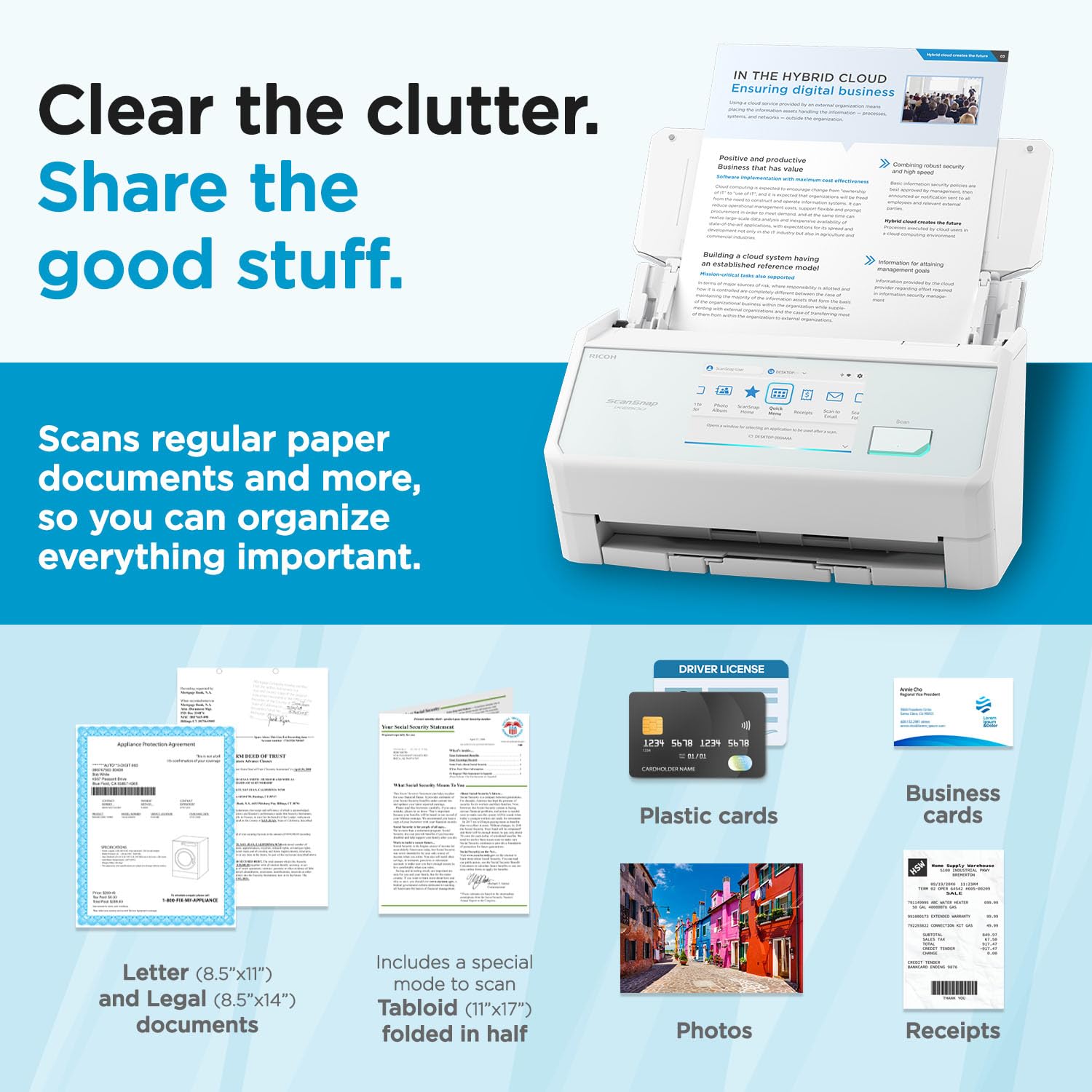 ScanSnap iX2500 Wireless or USB High-Speed Cloud Enabled Document, Photo & Receipt Scanner with Large 5" Touchscreen and 100 Page Auto Document Feeder for Mac or PC, Black