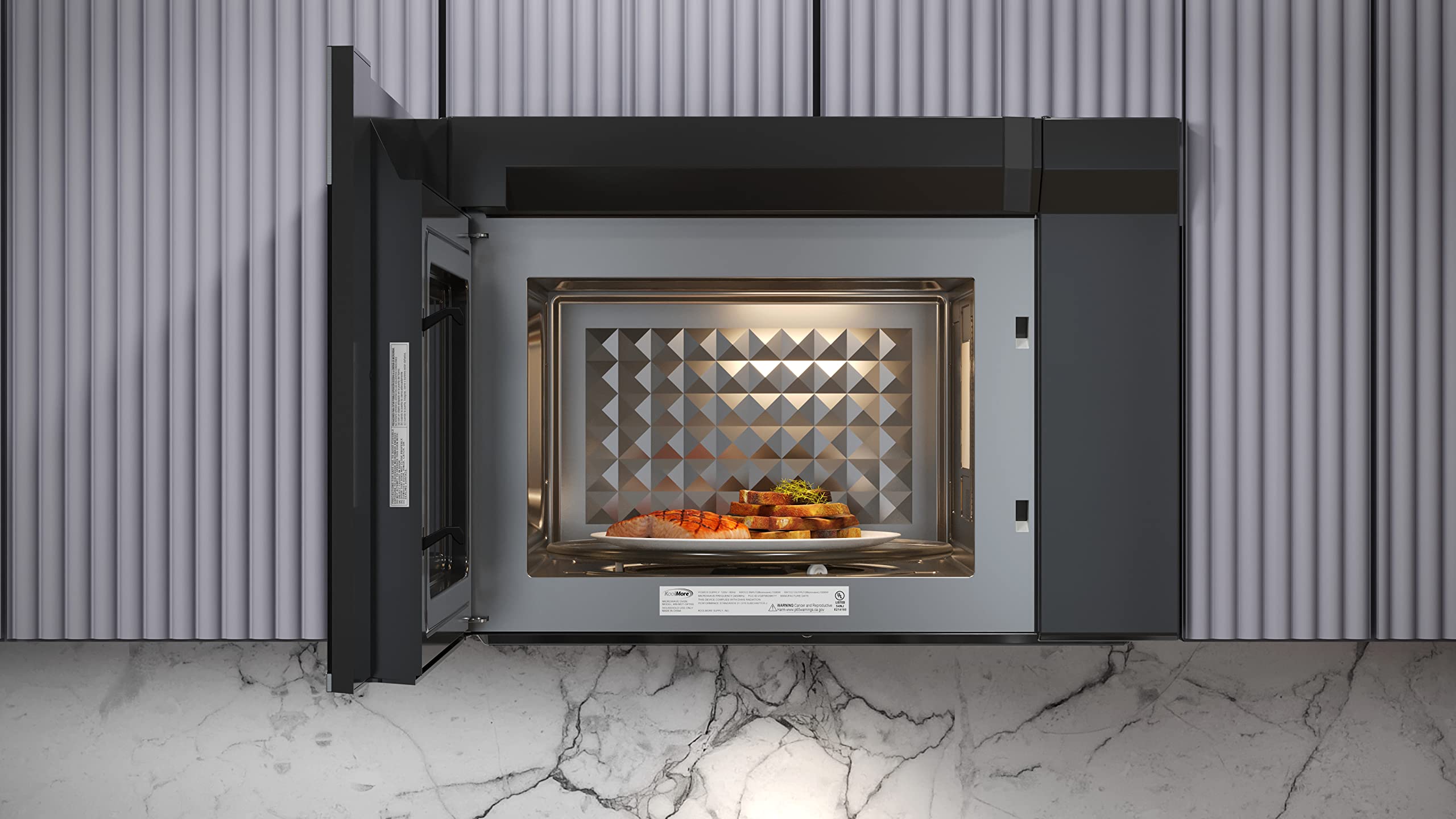 KoolMore Reserve Built-in Microwave Convection Oven with Air Fry, 3-in-1 Combo, Sensor Cook, Soft-Close Door, Stainless Steel, 24 in. / 1.6 cu. ft. with NEMA 5-20P Plug in Black