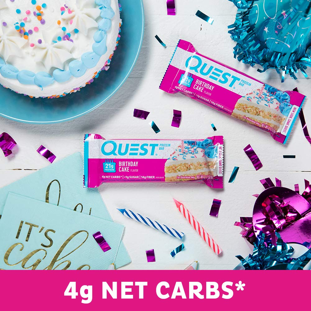 Quest Nutrition Chocolate Chip Dough Cookie Protein Bars, 21g Protein, 1g Sugar, 4g Net Carb, High Fiber, Gluten Free, Keto Friendy, 12 Count
