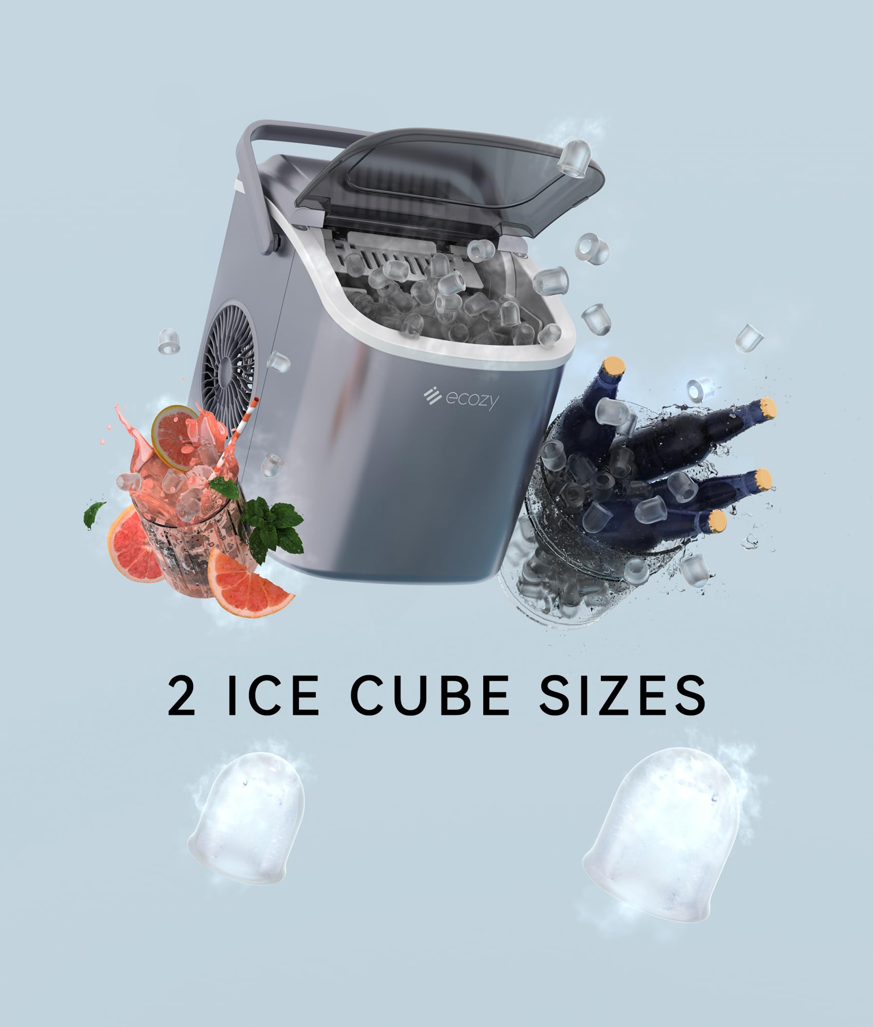 ecozy 2.1" Clear Ice Ball Maker Countertop with CrystalFlux Technology, Minimal Footprint Sphere Ice Maker with 8H Timer, 1 pc in 30 Mins, 48 pcs/Day, Self-Cleaning for Home Bar Whiskey & Bourbon