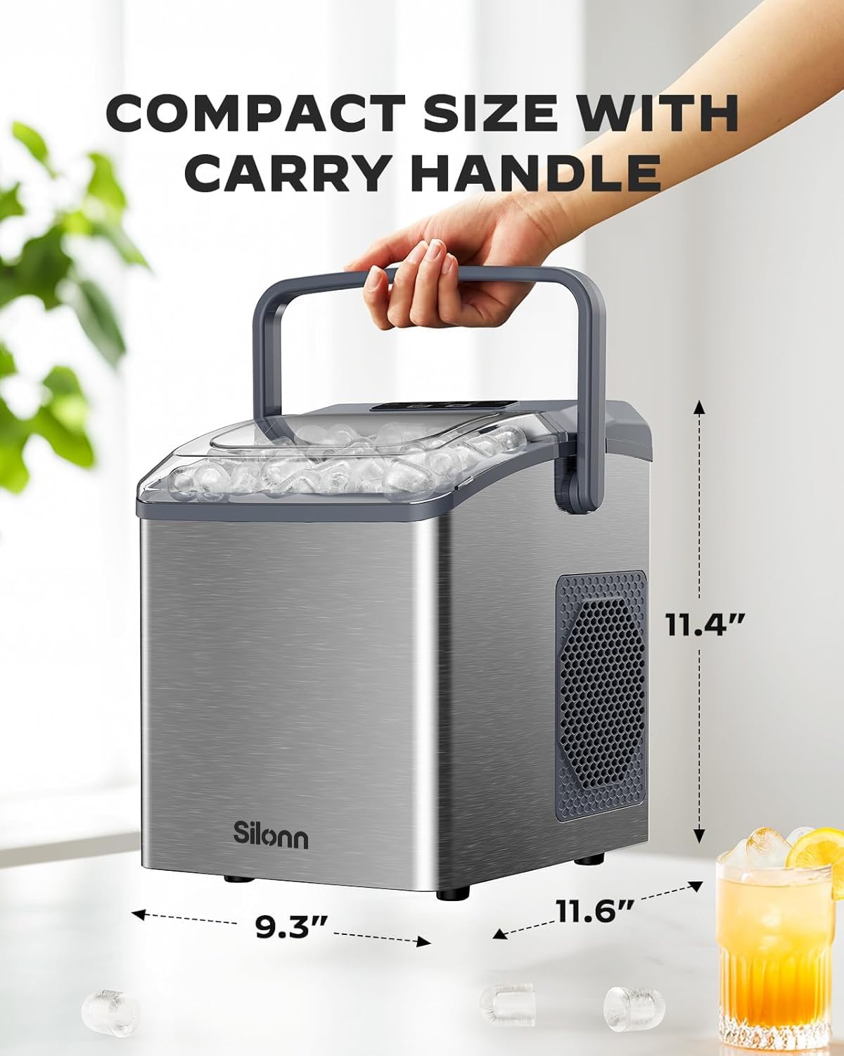 Nugget Ice Maker Countertop, Silonn Chewable Pellet Ice Machine with Self-Cleanin Function, 36lbs/24H Portable Ice Makers for Home Kitchen Officce, Black