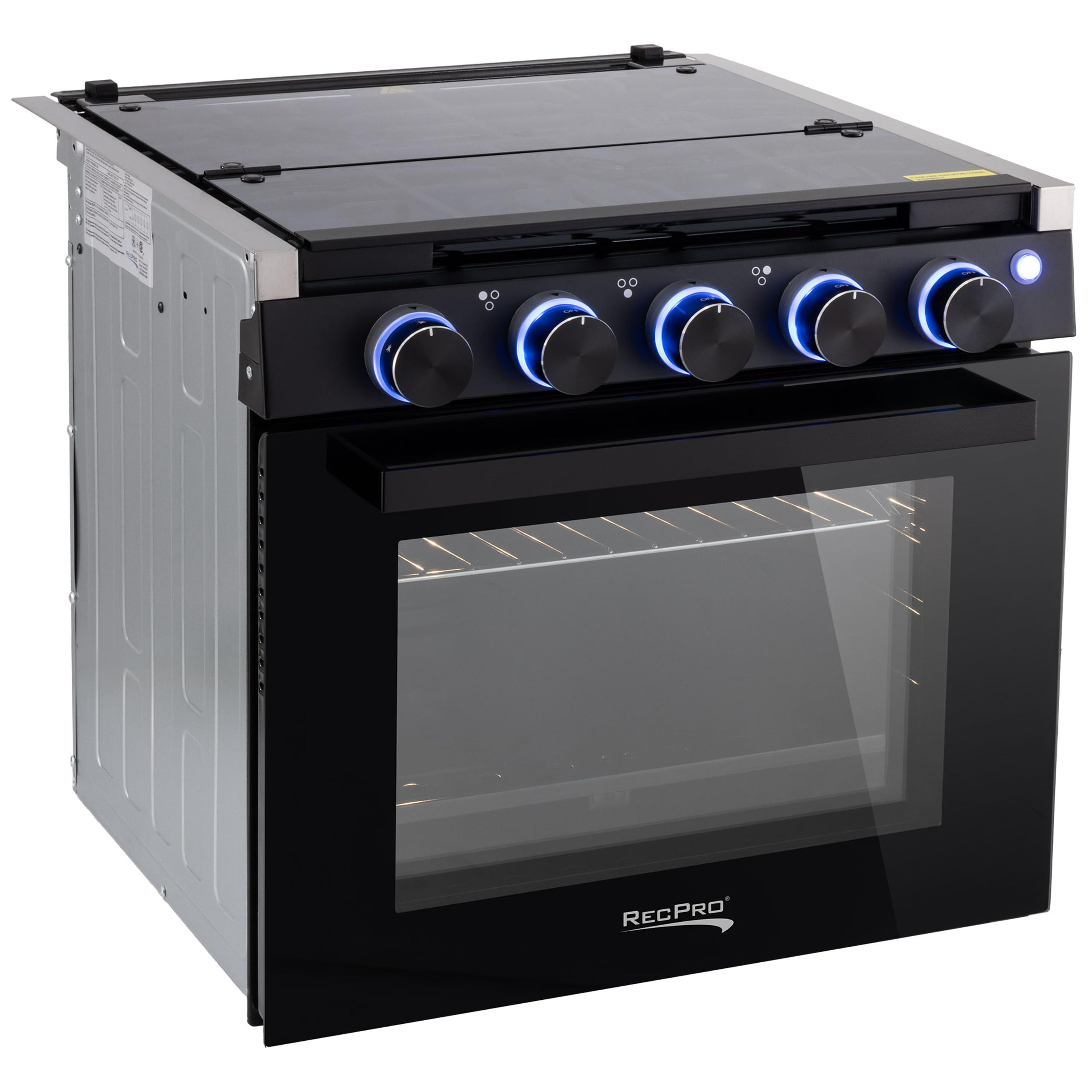 RecPro RV Stove | Gas Range 21" Tall | Optional Vented Range Hood | 3 Burner | 1.8 Cu. Ft | 7100 BTU | Black or Silver Color Options (Silver, No Vented Range Hood)