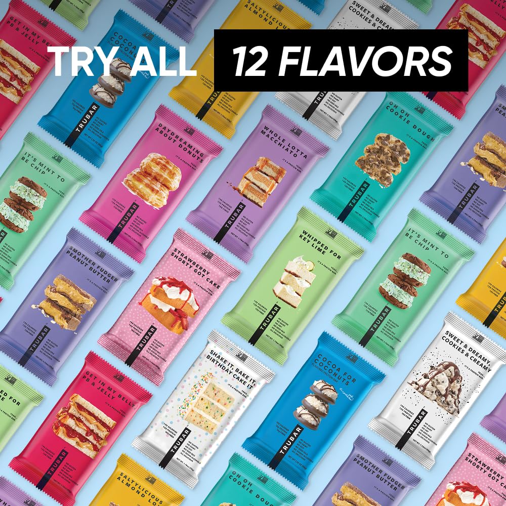 TRUBAR Vegan Protein Bars - Soy Free, Dairy Free, Gluten Free Protein Bars - No Sugar Alcohols - Non-GMO - 12g of Protein - It's Mint To Be Chip - 12 Count