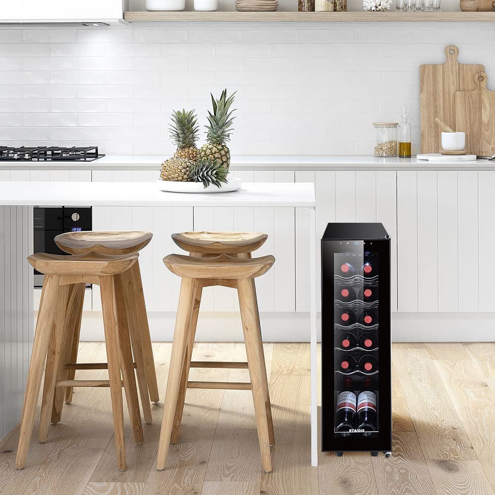 STAIGIS 24 Bottle Mini Fridge, Small Freestanding Wine Cooler Refrigerator for Red and White with 40-66F Digital Temperature Control Glass Door