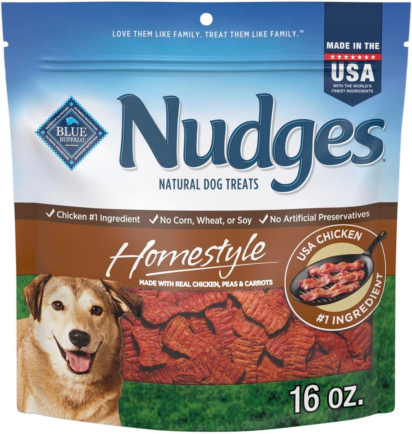 Blue Buffalo Nudges Grillers Natural Dog Treats, Made in the USA with Real Steak, 16-oz Bag