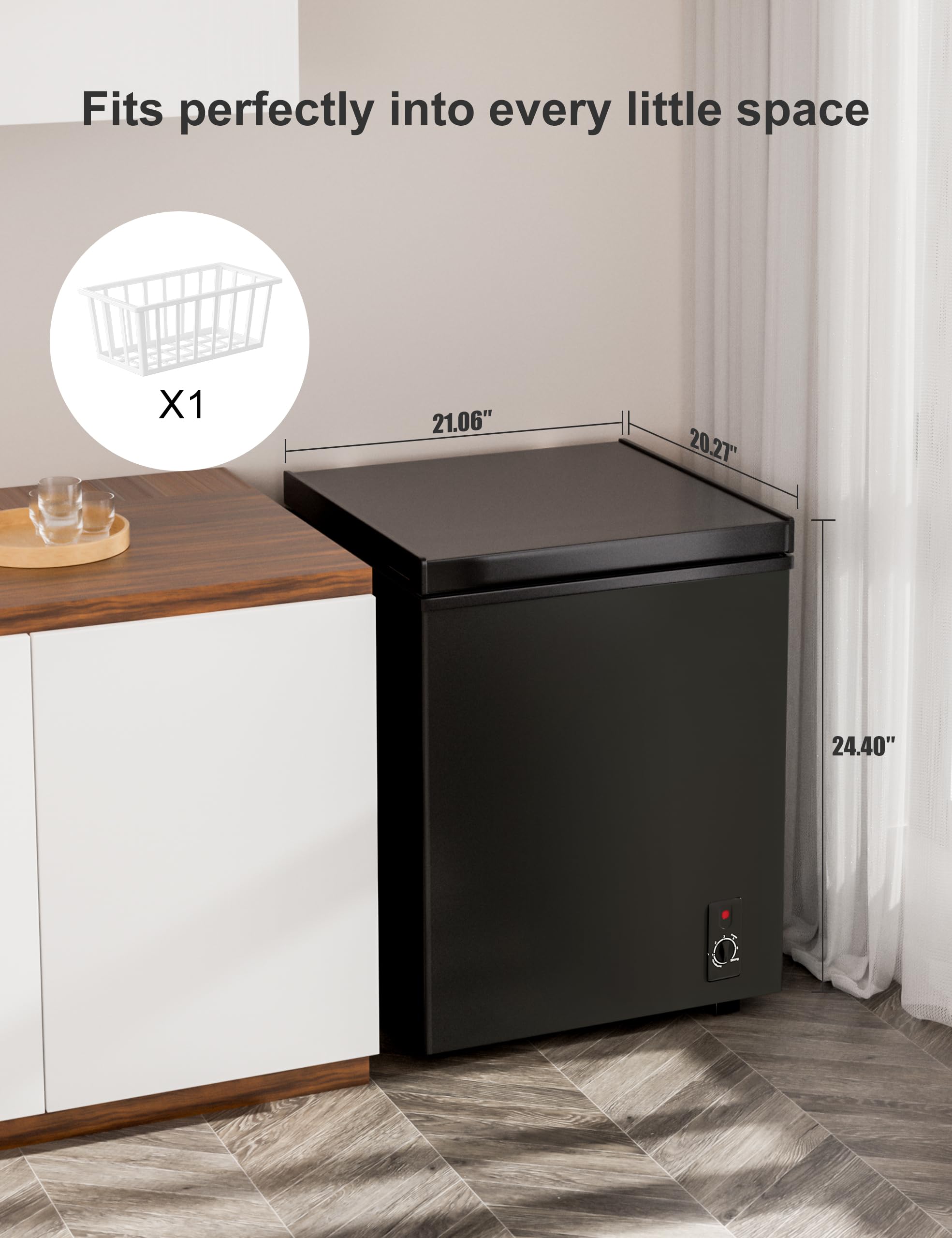 7.0 Cu Ft Chest Freezer - Energy Saving Quiet Top Open Door Mini Freezer Adjustable 6 Thermostat - Compact Small Deep Freezer w/Removable Basket and Defrost Water Drain for Home/Apartment/Garage