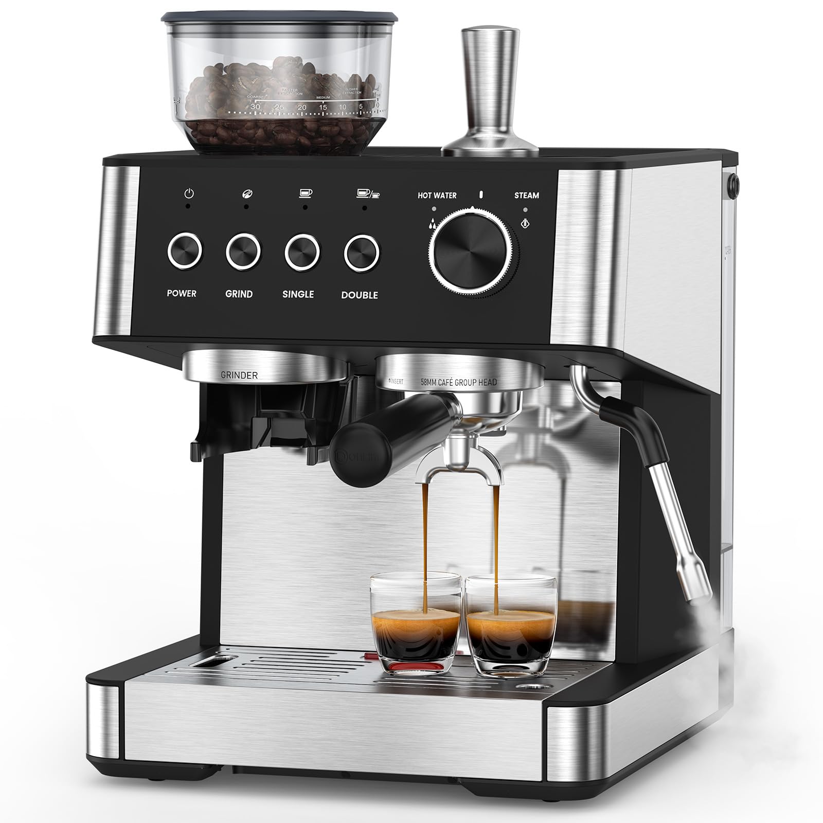 COWSAR 20 Bar Espresso Machine with Grinder & Milk Frother Steam Wand, 58mm Expresso Coffee machines, Commercial Stainless Steel Coffee Maker for Cappuccino and Latte, Perfect for Home Café-Pro