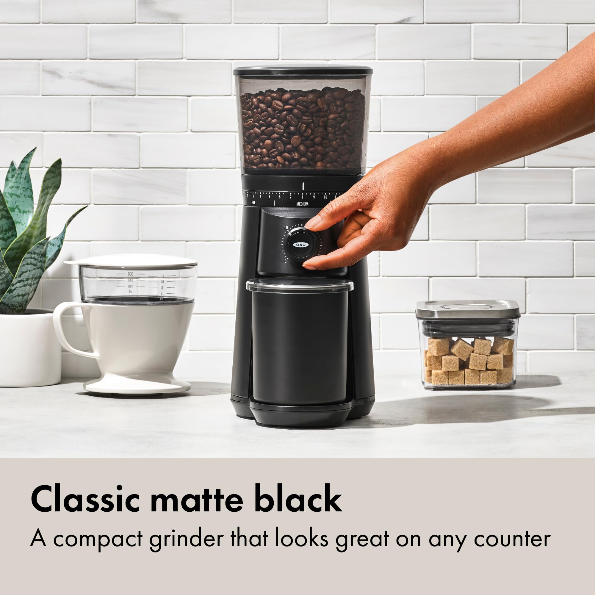 OXO Brew Conical Burr Coffee Grinder - Silver, Stainless Steel Burrs, One-Touch Automatic Smart Grind