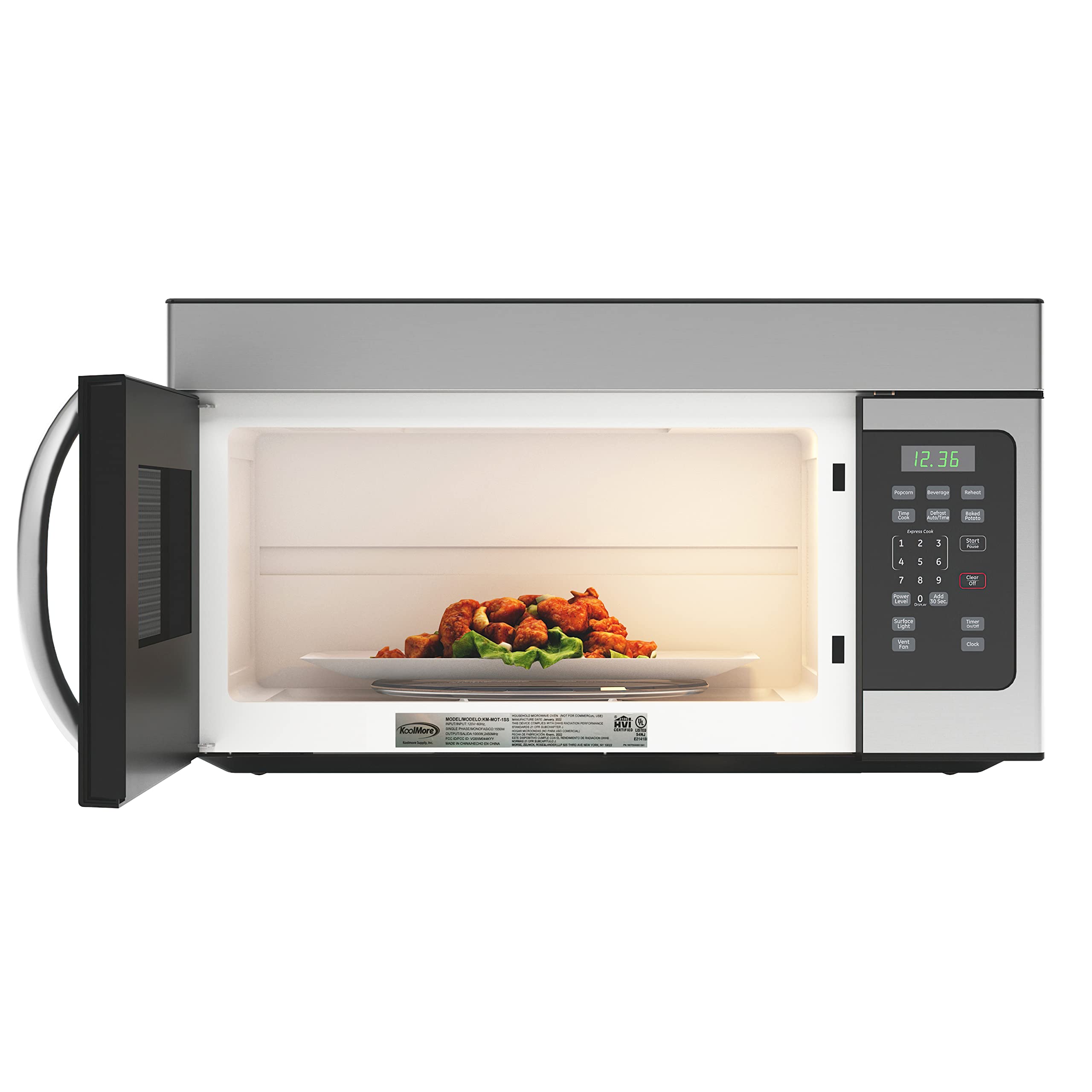 KoolMore Reserve Built-in Microwave Convection Oven with Air Fry, 3-in-1 Combo, Sensor Cook, Soft-Close Door, Stainless Steel, 24 in. / 1.6 cu. ft. with NEMA 5-20P Plug in Black