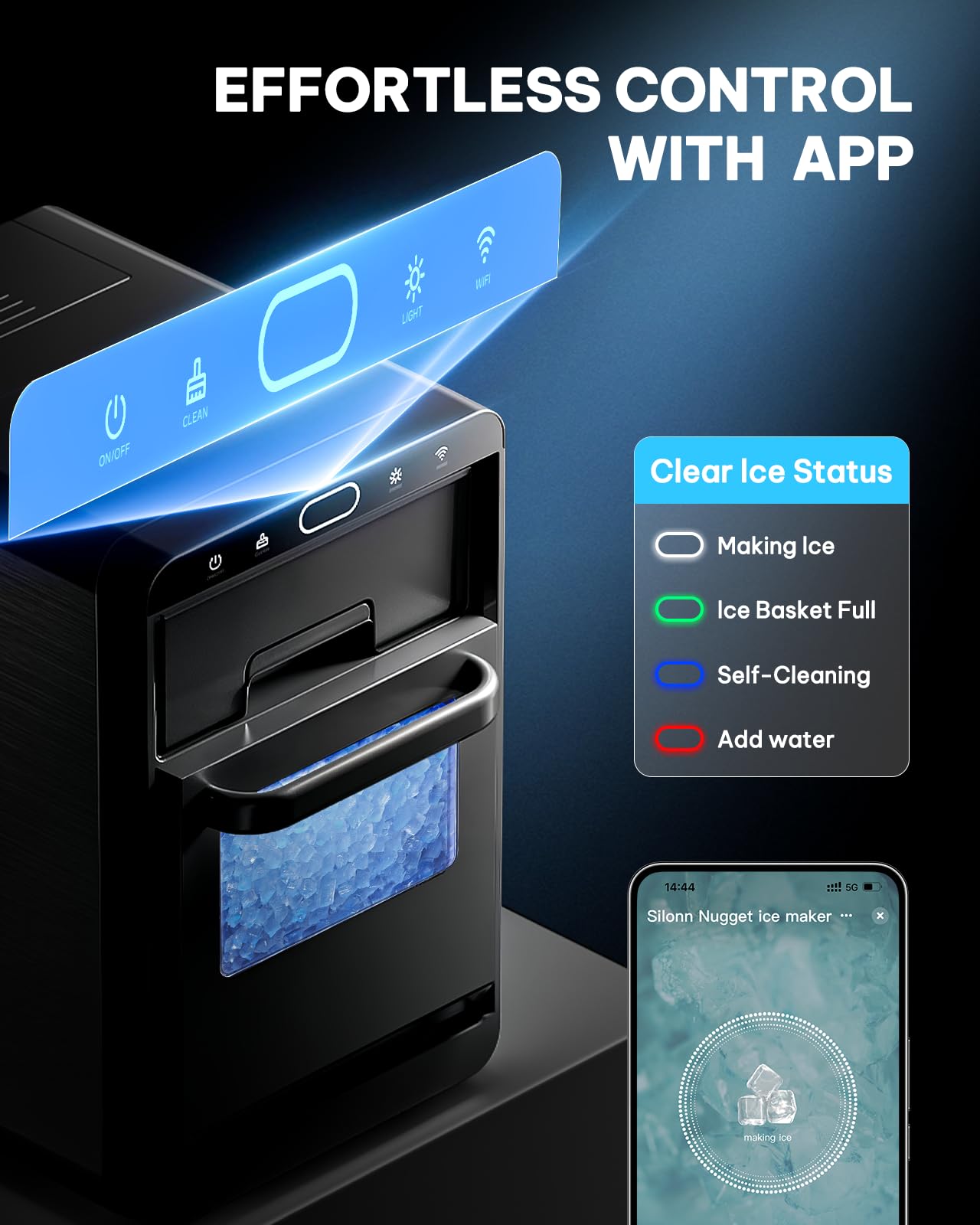 Silonn Ice Maker Countertop, Portable Ice Machine with Carry Handle, Self-Cleaning Ice Makers with Basket and Scoop, 9 Cubes in 6 Mins, 26 lbs per Day, Ideal for Home, Kitchen, Camping, RV