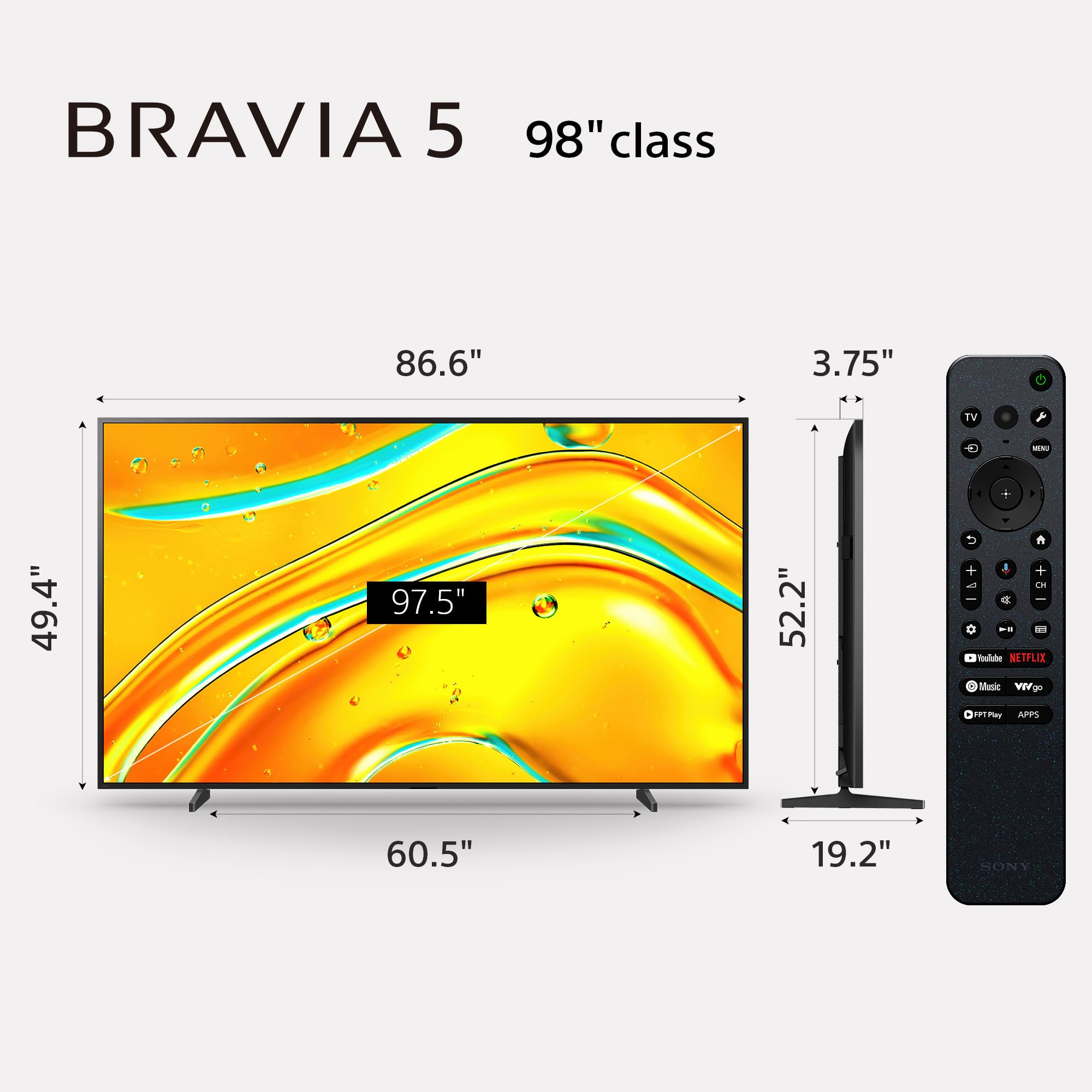Sony BRAVIA 5 65 Inch TV, Mini LED, 4K Smart Google TV, XR Processor with AI Technology,120hz Television with Dolby Vision/Atmos, Exclusive Features for PlayStation®5, K-65XR50