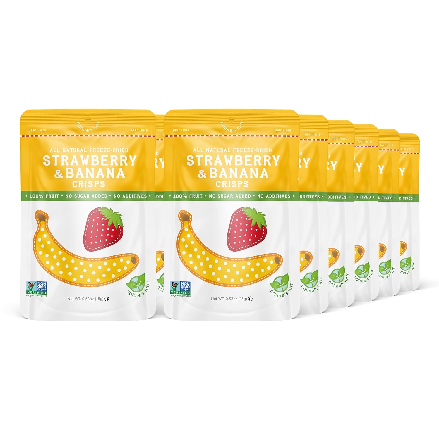 Nature’s Turn Freeze-Dried Strawberry Crisps – Healthy, Gluten-Free, Crispy & Delicious, Plant-Based Snack, Ideal for Cereal, Smoothies, School Lunches, & On-the-Go, Bags of 12 (0.53 oz Each)