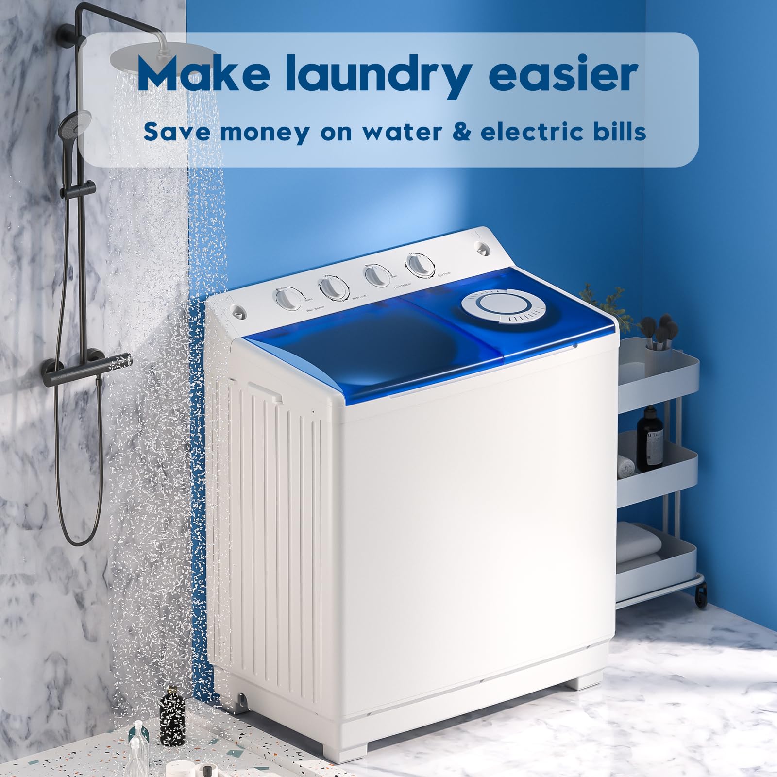 Auertech Portable Washing Machine, 28lbs Twin Tub Washer Mini Compact Laundry Machine with Drain Pump, Semi-automatic 18lbs Washer 10lbs Spinner Combo for Dorms, Apartments, RVs
