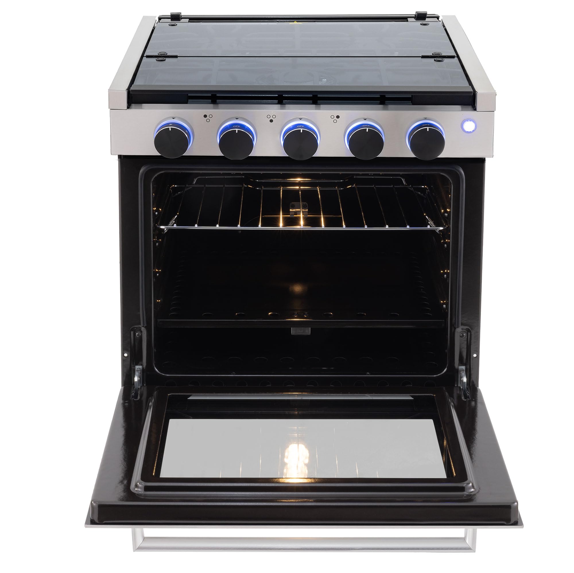 RecPro RV Stove | Gas Range 21" Tall | Optional Vented Range Hood | 3 Burner | 1.8 Cu. Ft | 7100 BTU | Black or Silver Color Options (Silver, No Vented Range Hood)