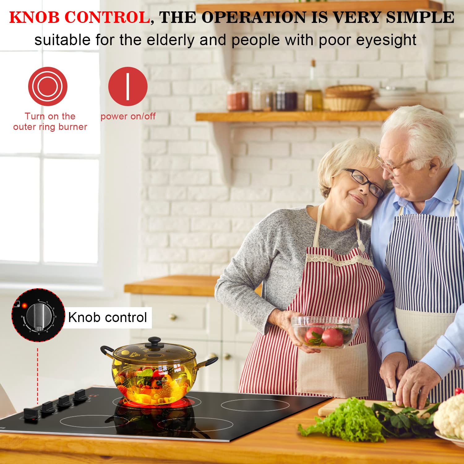 Karinear 30 Inch Electric Cooktop 4 Burners, Knob Control Built-in Ceramic Cooktop, 30" Radiant Electric Stove Top with Glass Protection Metal Frame,Fits Most Existing Cutouts, 220-240v, Hard Wire