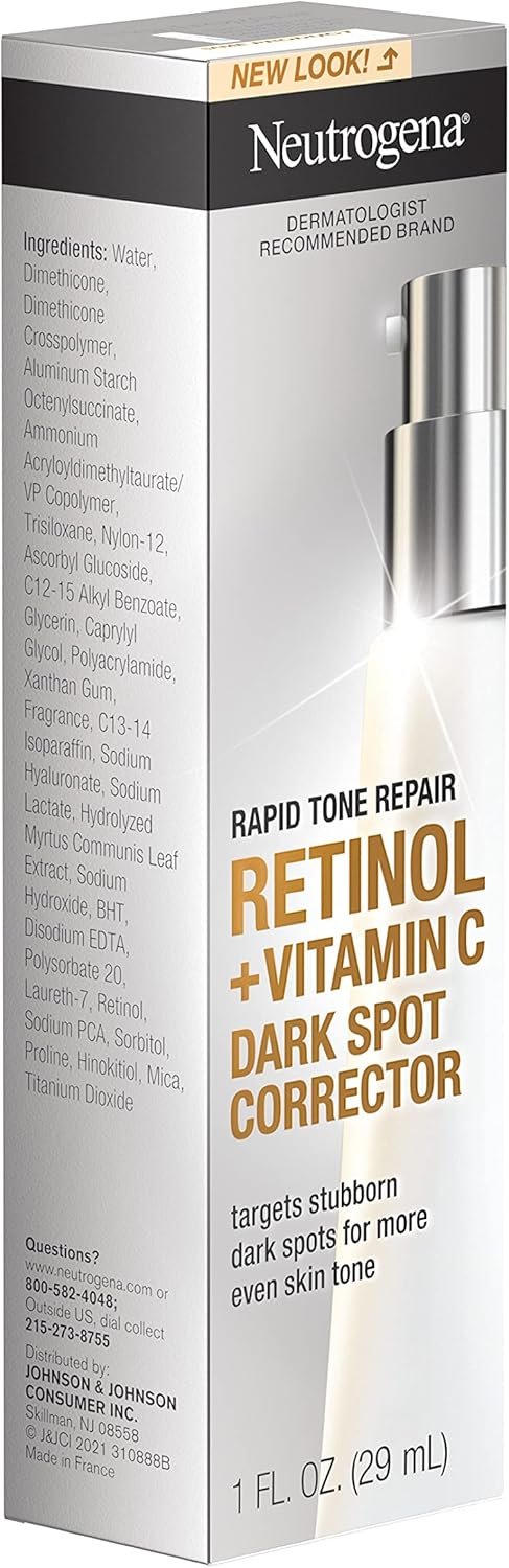 NEUtrogena Rapid Tone Repair Dark Spot Corrector Face Serum With Hyaluronic Acid, Retinol & Vitamin C, Daily Anti Wrinkle Retinol Serum & Dark Spot Corrector To Brighten & Even Tone, 1 Oz