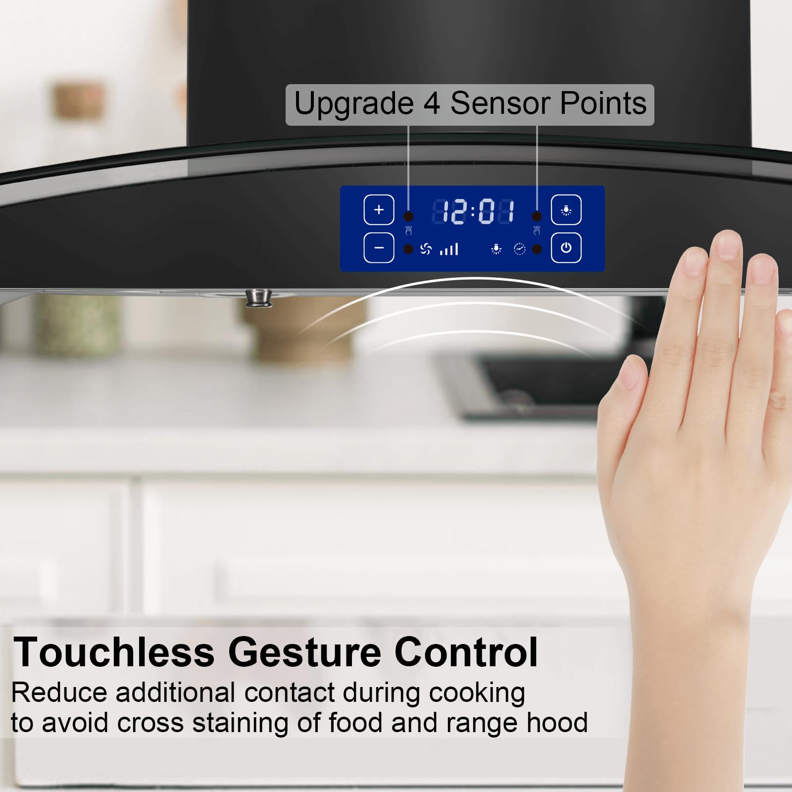 JOEAONZ Island Range Hood 30 Inch 700 CFM Gesture & Touch Control Ceiling Mount Stainless Steel Kitchen Vent Hood, Kitchen Exhaust Hood, Ducted/Ductless Convertible 3-speed Ventilation Fan Switchable