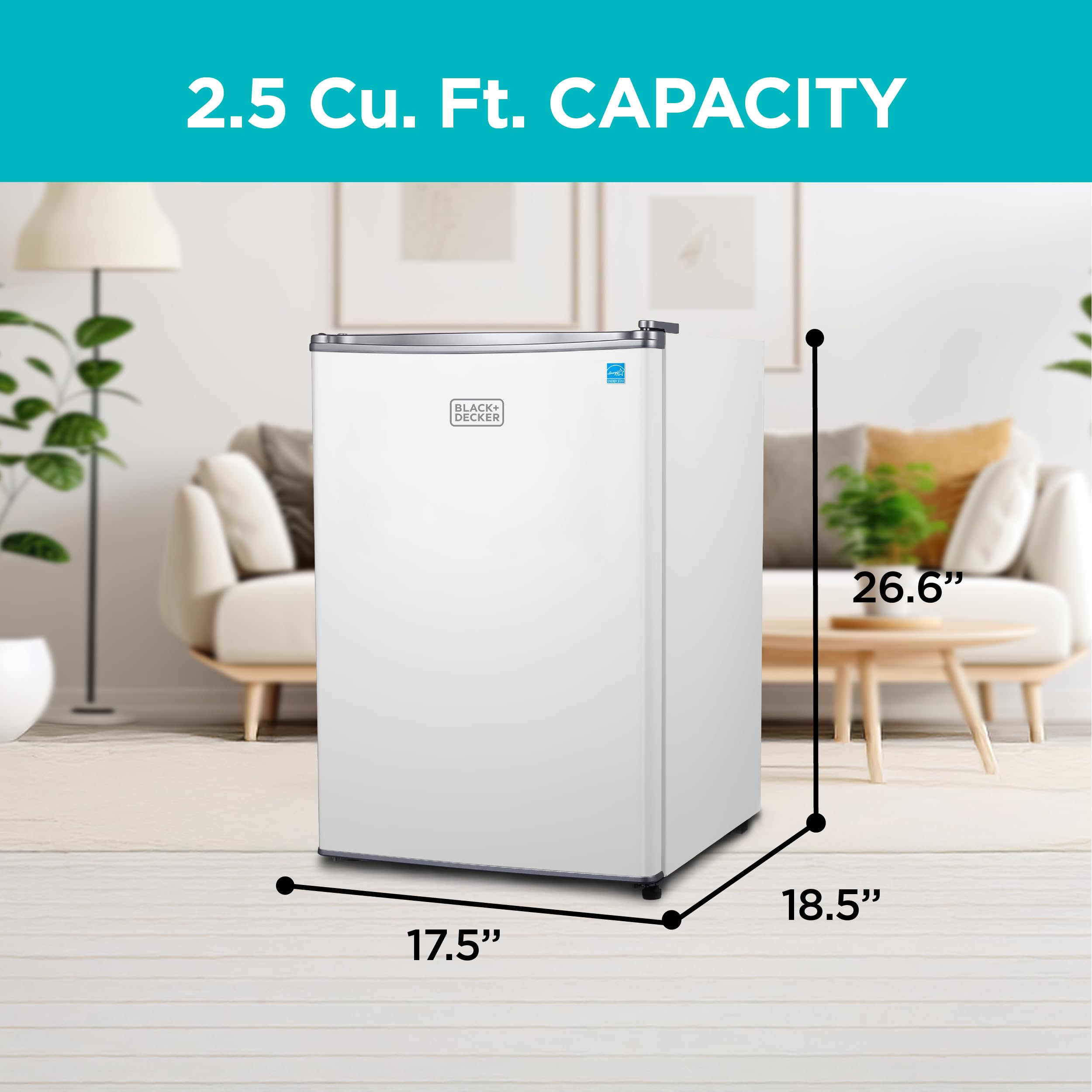 BLACK+DECKER 1.7 Cu. Ft. Compact Refrigerator, ENERGY STAR Certified, Single Door Mini Fridge with Chiller Compartment, Personal Fridge for Home or Dorm Room, R600a Refrigerant, BCRK17W, White