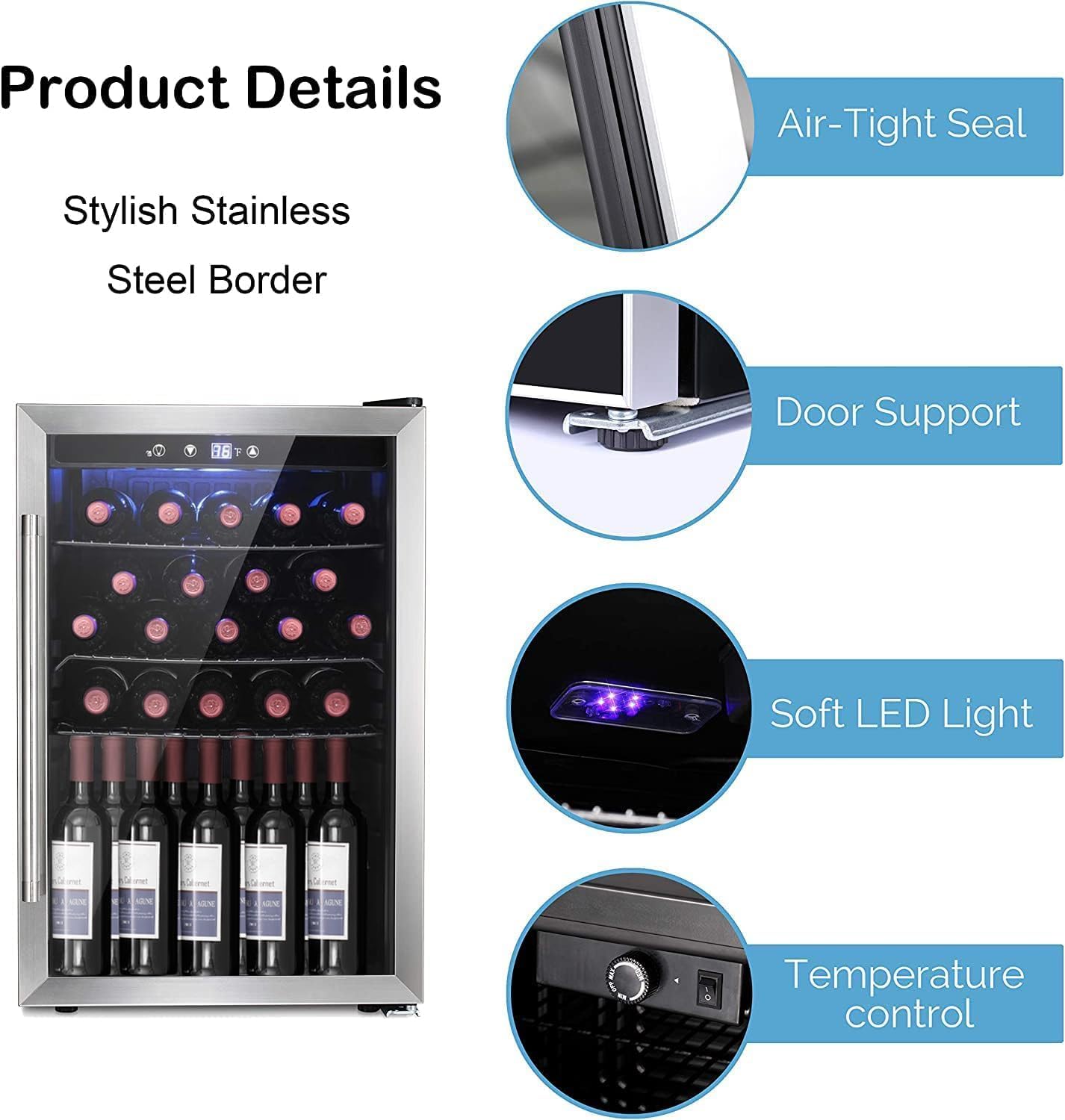Antarctic Star Wine Cooler, Beverage Refrigerator, 16 Bottle Freestanding Quiet Wine Cellar Front Glass Door for Home and Bar, Digital Temp Control, 1.71 Cu.Ft.