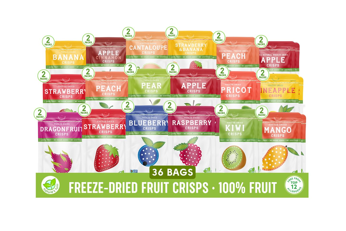 Nature’s Turn Freeze-Dried Strawberry Crisps – Healthy, Gluten-Free, Crispy & Delicious, Plant-Based Snack, Ideal for Cereal, Smoothies, School Lunches, & On-the-Go, Bags of 12 (0.53 oz Each)