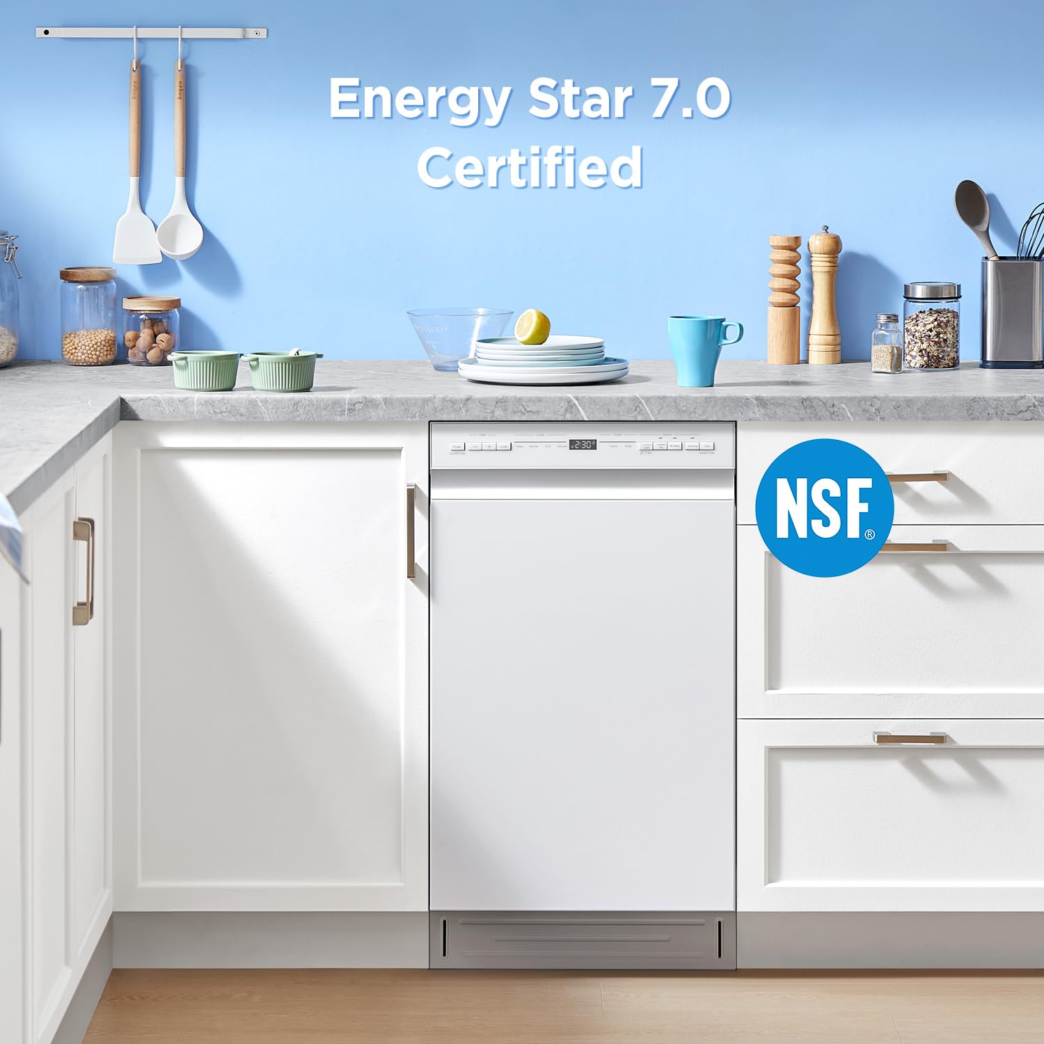 Midea 18 Inch Built-in Dishwasher, Slim Space-Saving Design with 8 Place Settings, 6 Washing Programs & Stainless Steel Tub, Energy Star Certified Dishwasher with Heated Dry & High Temp Wash, Silver