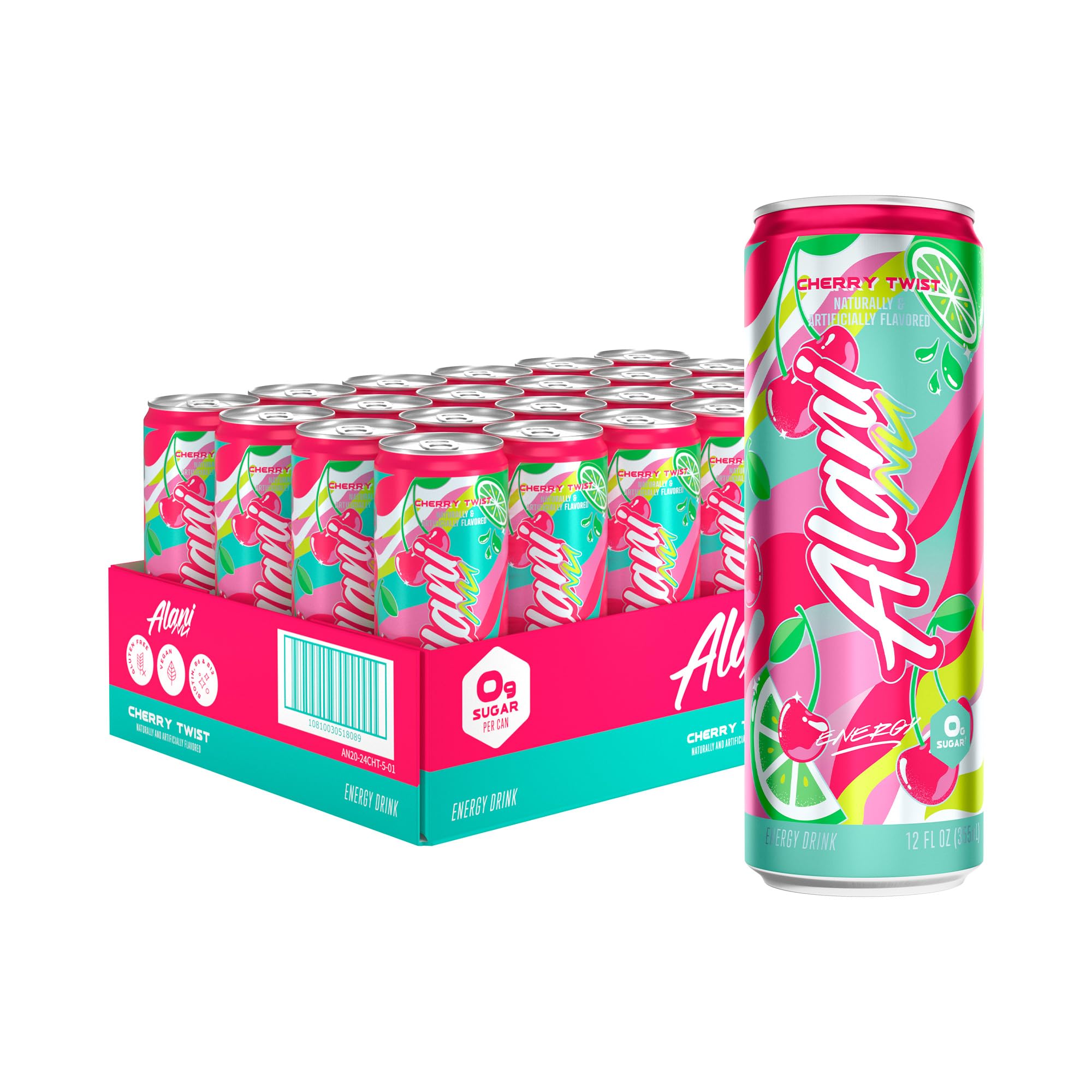 Alani Nu CHERRY TWIST Sugar Free, Low Calorie Energy Drinks, 200mg Caffeine, Biotin B Vitamins, Zero Sugar, 15 Calories, 12 Fl Oz Cans, 12 Pack0