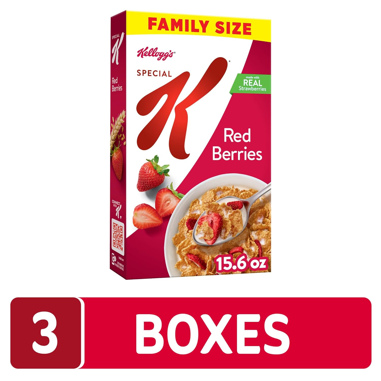 Kellogg's Special K Breakfast Cereal, Family Breakfast, Fiber Cereal, Family Size, Red Berries (3 Boxes)
