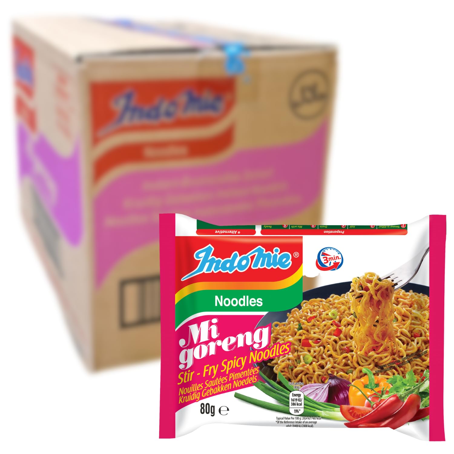 Indomie Mi Goreng Instant Stir Fry Noodles, Halal Certified, Original Flavor (Pack of 30)