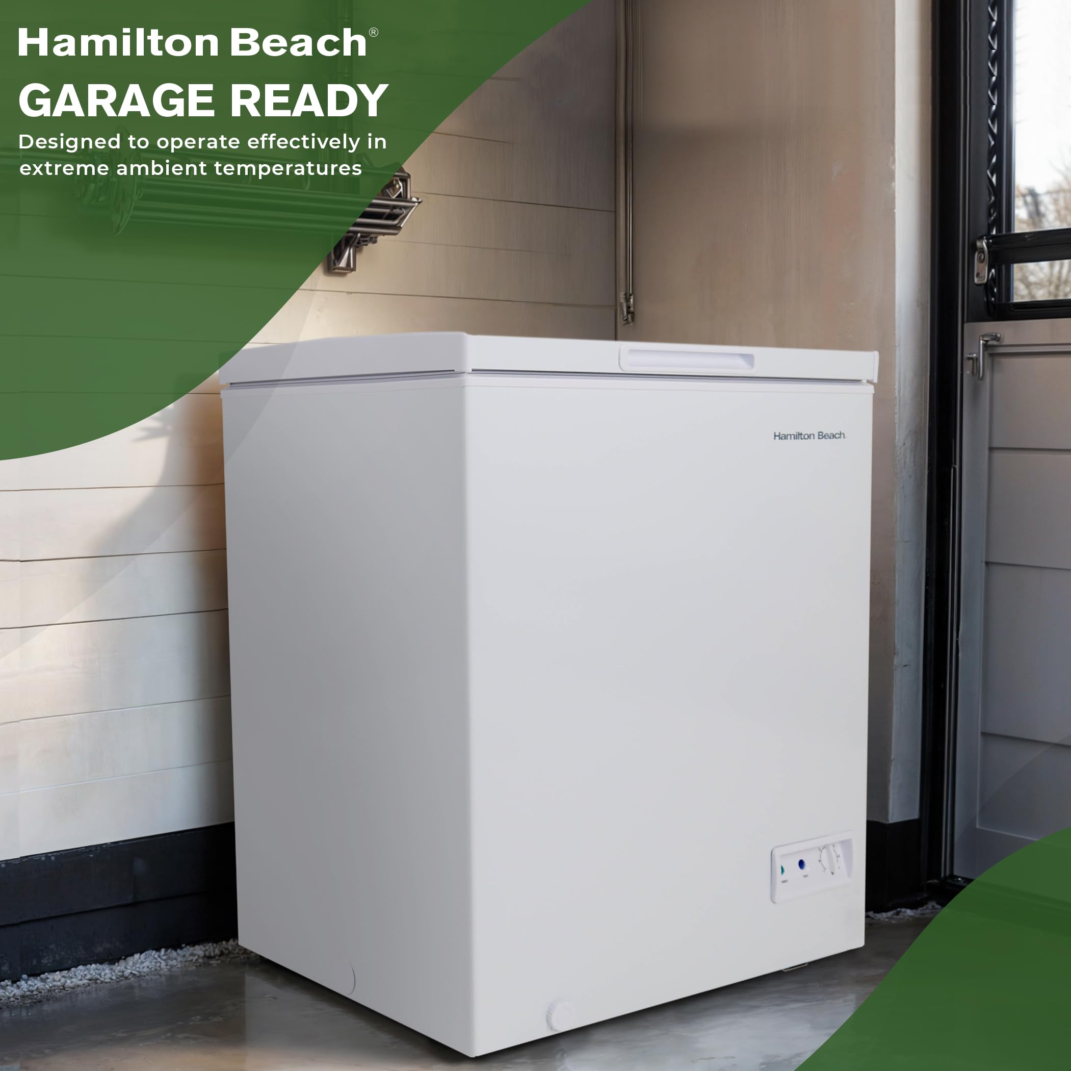 Hamilton Beach HBFRF2129 21 cu ft Double Door LID Garage-Ready Chest Freezer-White, Vinyl-Coated Baskets, Space-Saving Flat Back, Stay-Open, Front-Access Drain, for Storage, Hunting, Large Family