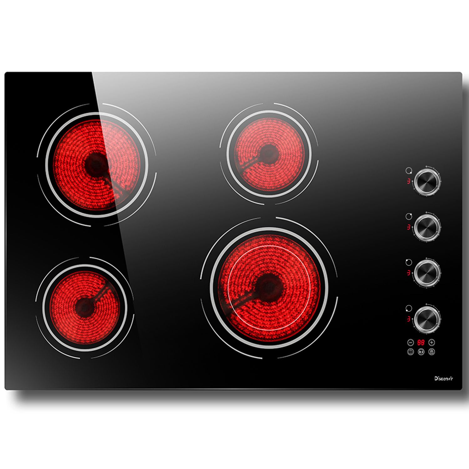 Disaenvir 29.13 Inch (Cut-out Size: 29.13"x19.3") Electric Cooktop - 30 Inch 9000W Powerful 5 Burner Electric Stovetop, Built-in Ceramic Stove 30“, Timer, Safety Lock, Pause, 240V Hard Wired (No Plug)