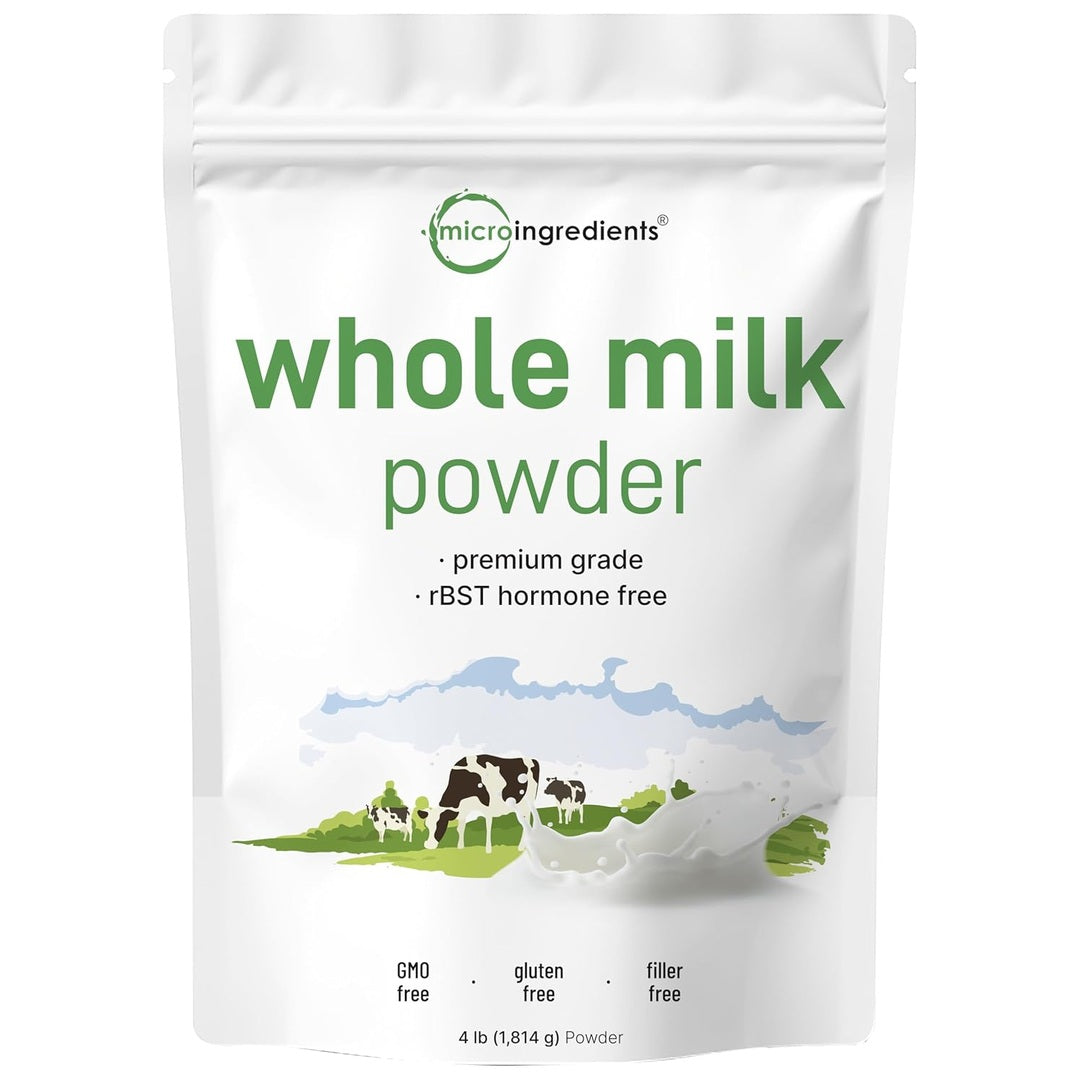 Micro Ingredients Whole Milk Powder, 4 lb | Pasture-Raised, rBST-Free | Pure & Rich in Protein | Ideal for Baking & Everyday Use | Non-GMO, Gluten-Free, Premium Grade
