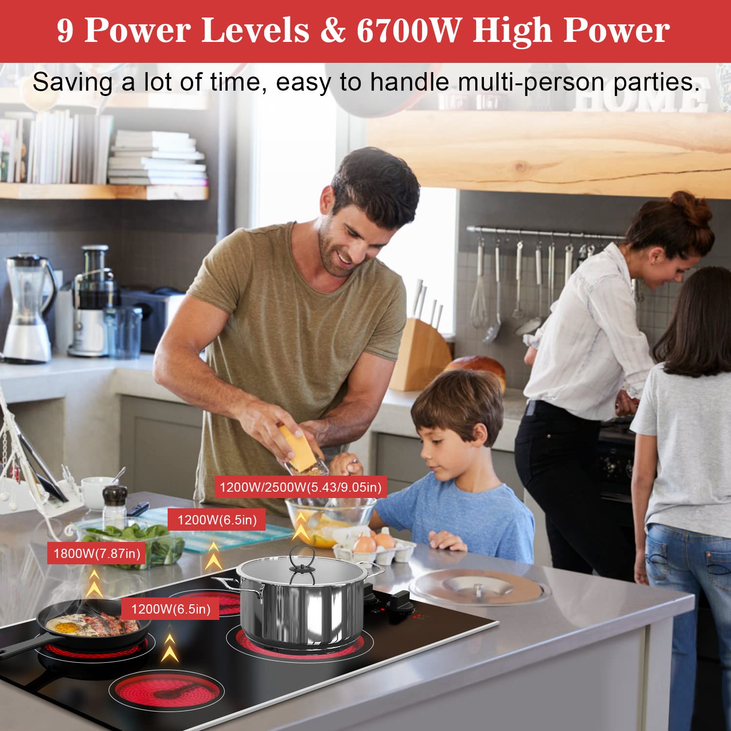 Karinear 30 Inch Electric Cooktop 4 Burners, Knob Control Built-in Ceramic Cooktop, 30" Radiant Electric Stove Top with Glass Protection Metal Frame,Fits Most Existing Cutouts, 220-240v, Hard Wire