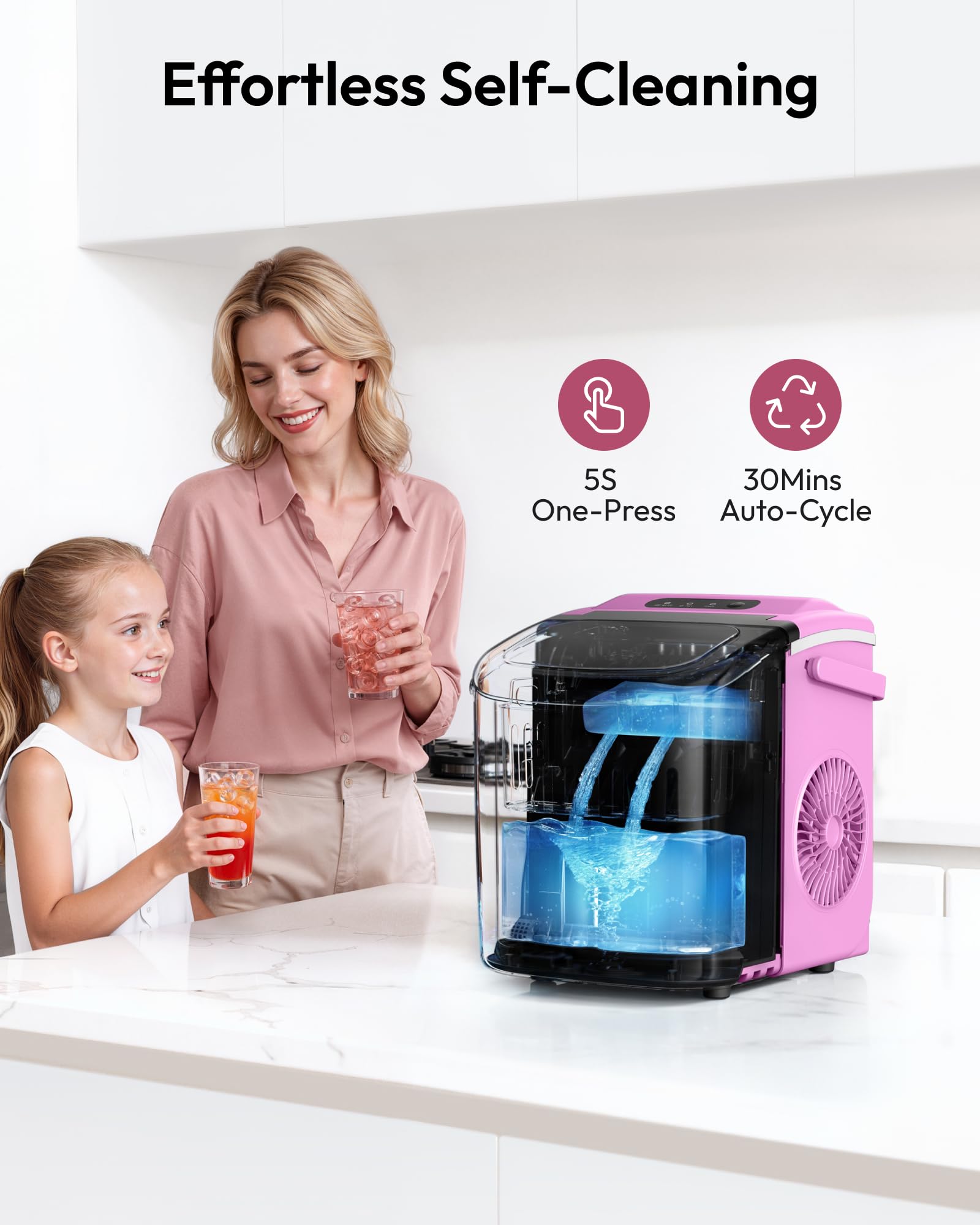 EUHOMY Countertop Ice Maker Machine with Handle, 26lbs in 24Hrs, 9 Ice Cubes Ready in 6 Mins, Auto-Cleaning Portable Ice Maker with Basket and Scoop, for Home/Kitchen/Camping/RV. (Black)