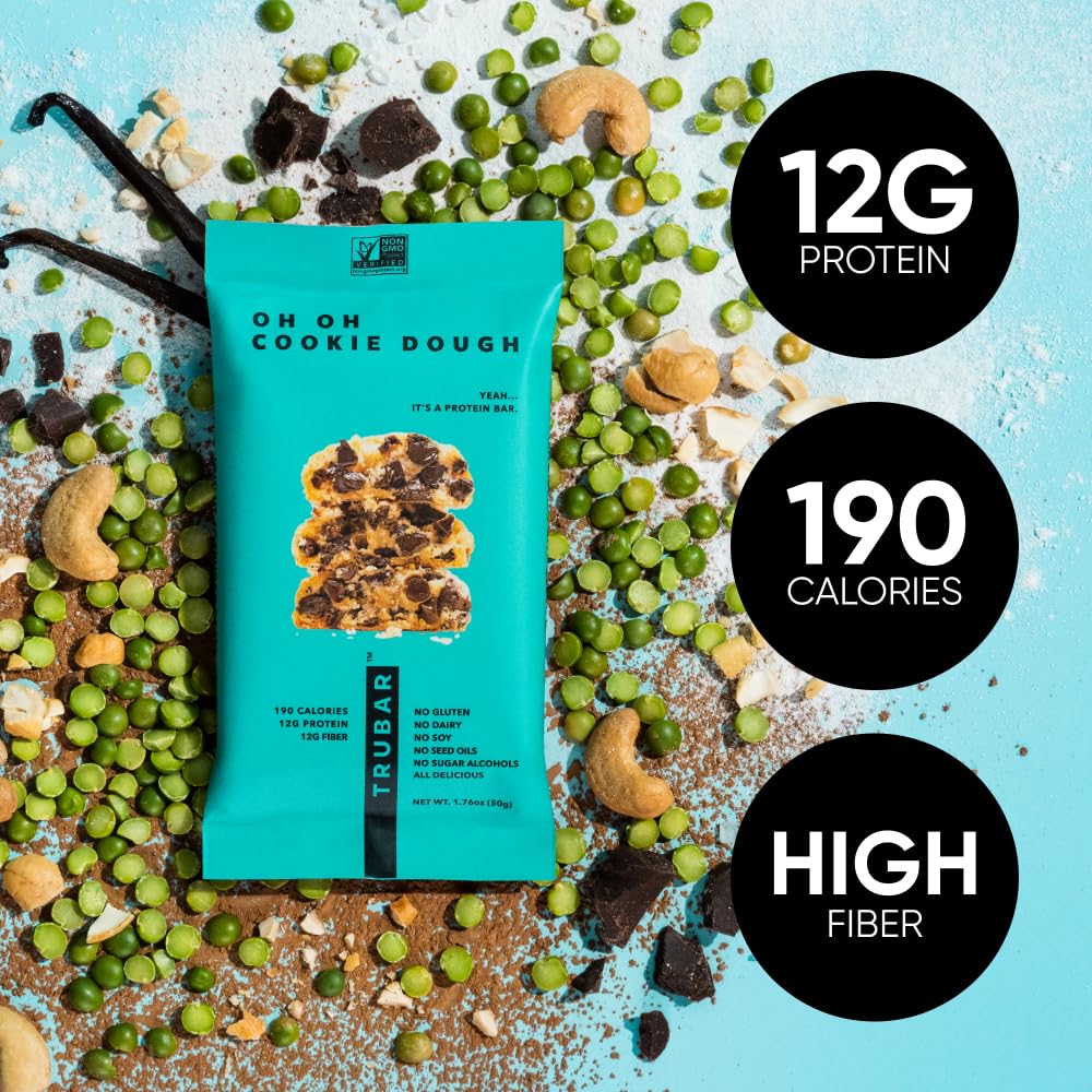 TRUBAR Vegan Protein Bars - Soy Free, Dairy Free, Gluten Free Protein Bars - No Sugar Alcohols - Non-GMO - 12g of Protein - It's Mint To Be Chip - 12 Count