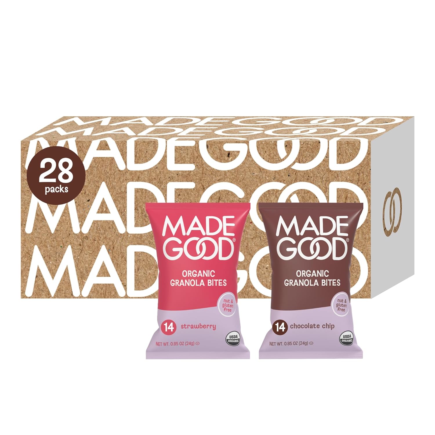 MadeGood Chocolate Chip Granola Bites, 28 Count, Organic and Delicious Snacks