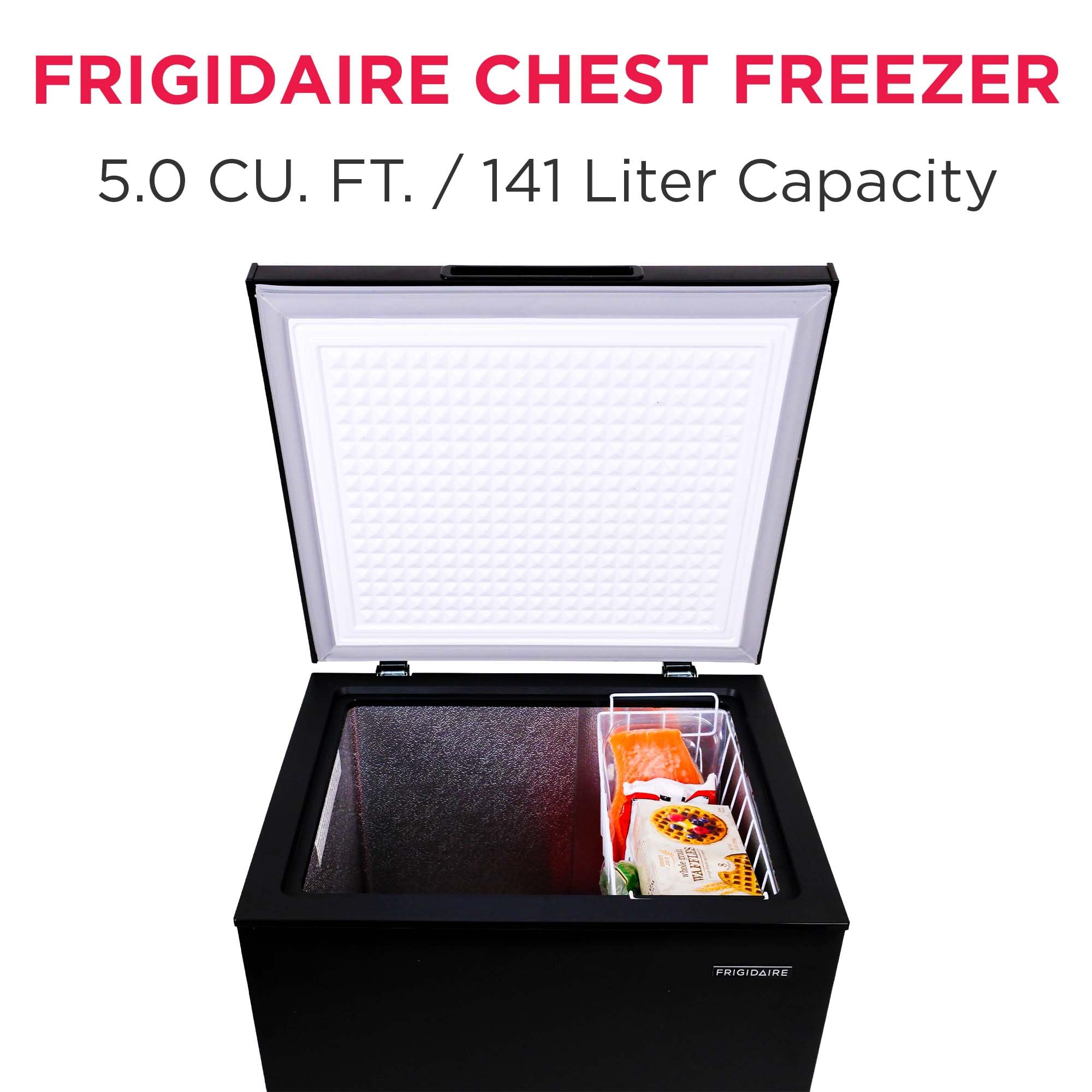FRIGIDAIRE EFRF7003-BLACK Chest Deep Freezer, 7 Cu. Ft, Black Adjustable Thermostat-Removable Vinyl Coated Wire Basket-Easy Defrost Drain