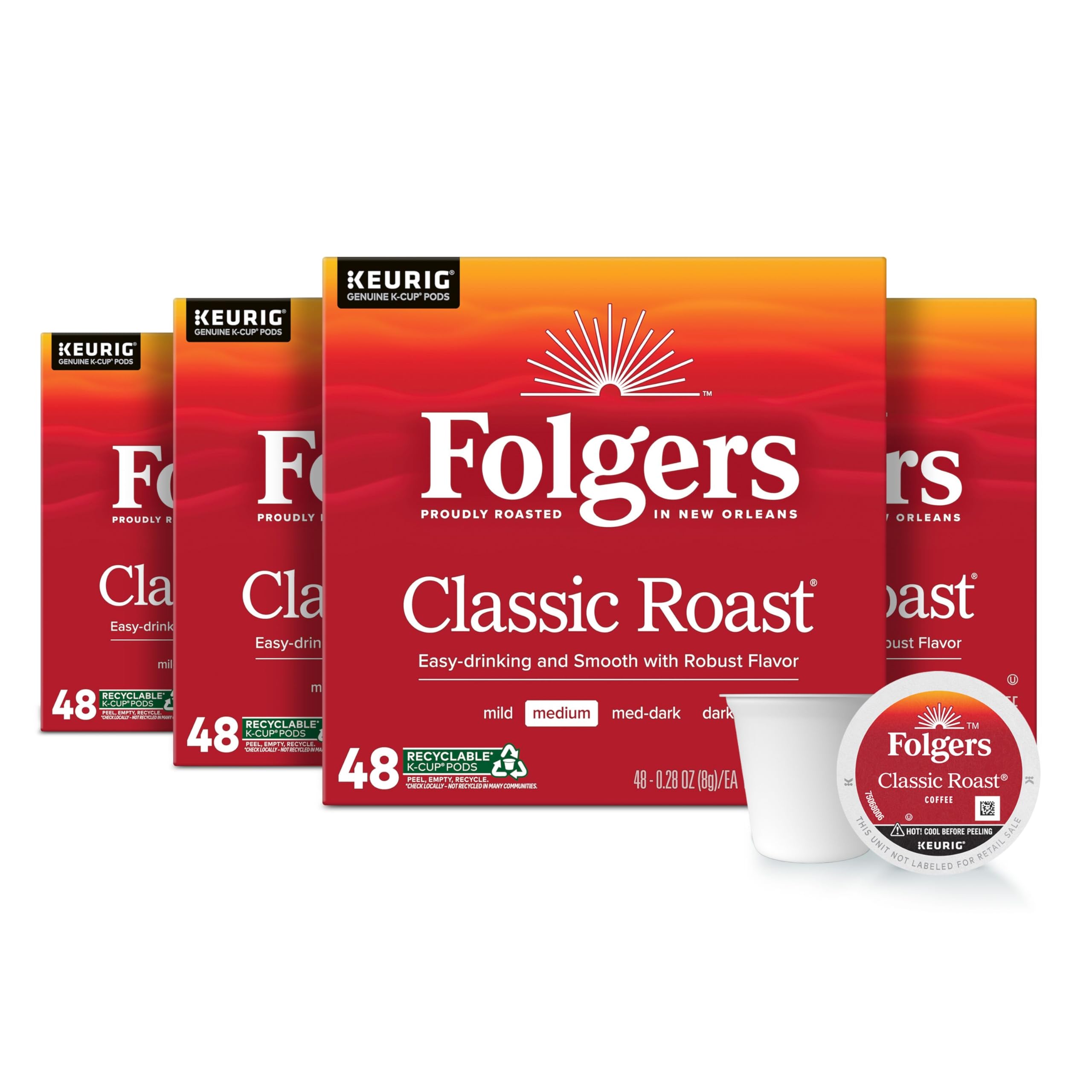 Folgers Classic Roast Medium Roast Coffee, 72 Keurig K-Cup Pods
