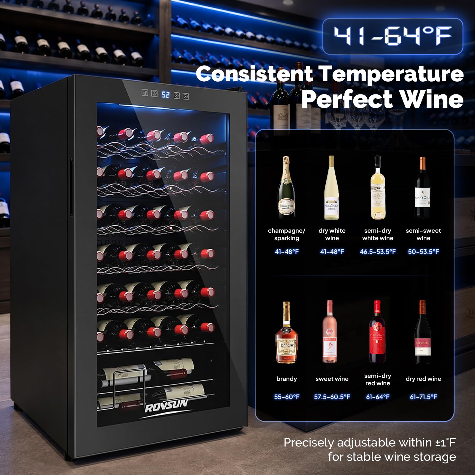 ROVSUN 18 Bottle Wine Fridge, Freestanding Compressor Wine Cooler Refrigerator, Beverage Wine Chiller with Digital Temperature Control & Double-layer Glass Door for Red White Wine, Champagne, Beer