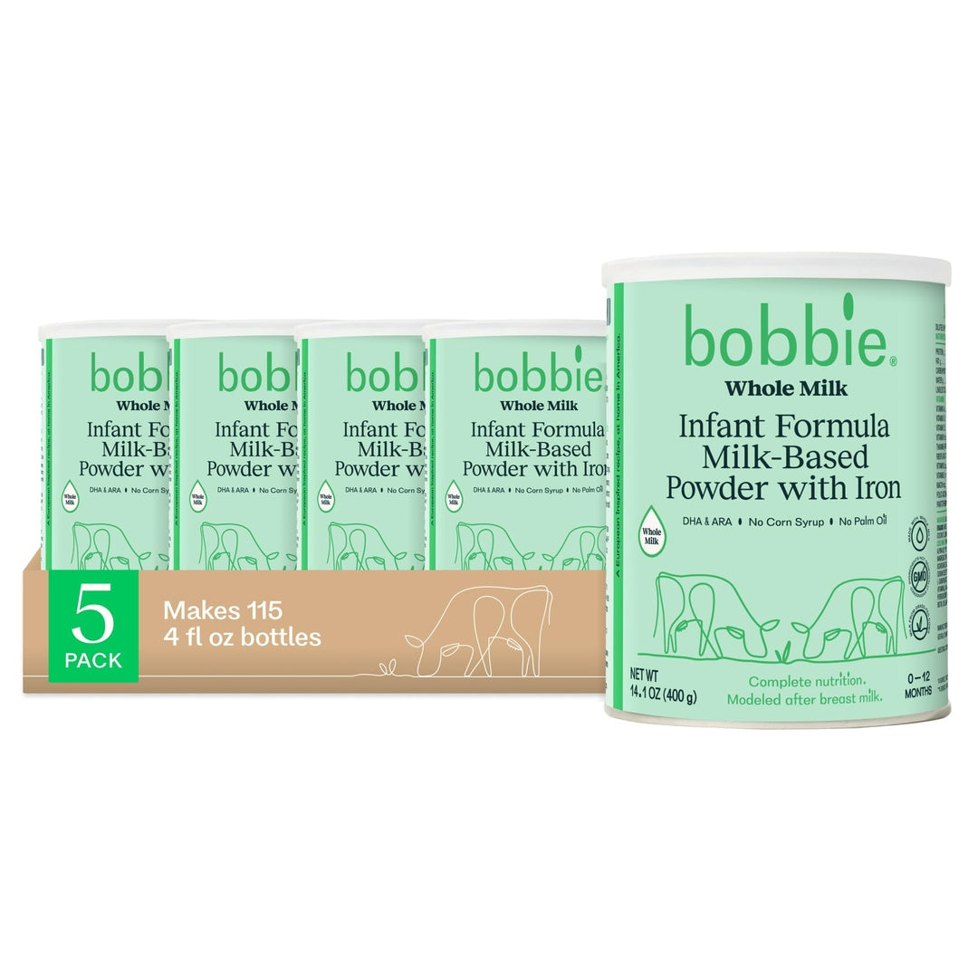 Bobbie Whole Milk, Grass Fed Baby Formula with Iron, Plant Based DHA and ARA, Vitamin D and Protein Blend Modeled After Breast Milk, For Newborn Baby to 12 Month Old, 14.1 oz