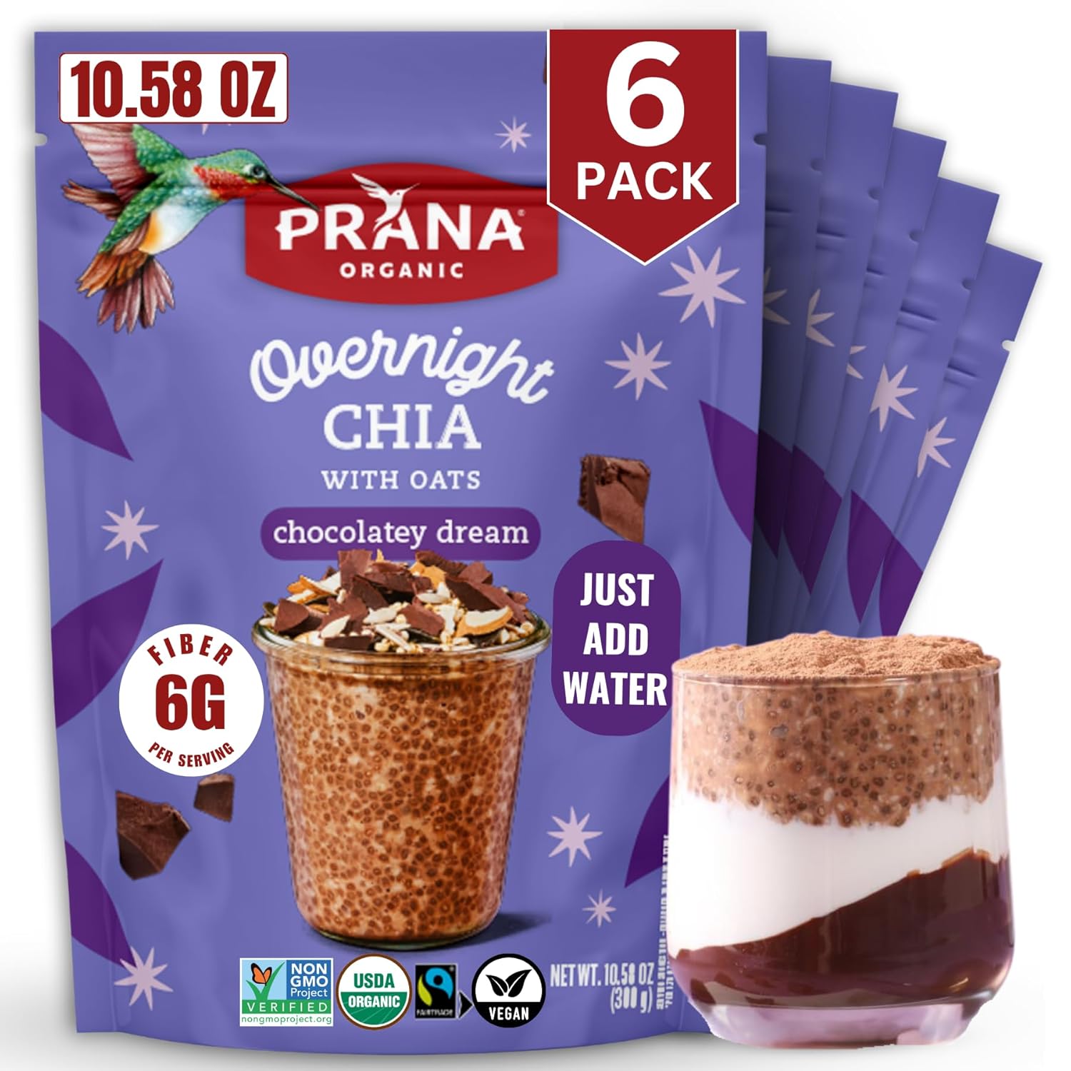 Prana Organic Overnight Chia with Oats Berry Fairy | Rich in Fiber & Protein, Vegan, Non-GMO | Ready to Eat Breakfast - 28 oz Bags - 2 Pack