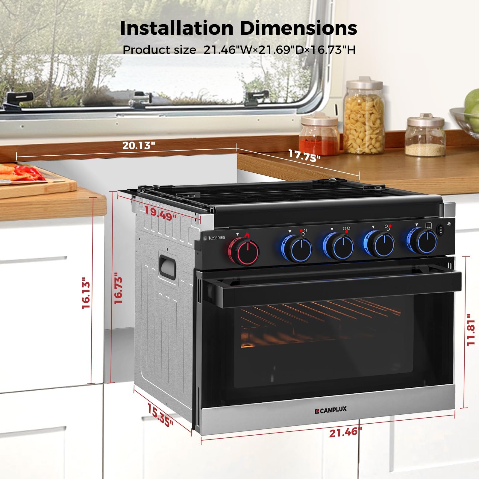 CAMPLUX Classic RV Stove Propane Range 21 Inches, Propane Oven with 3 Burners Cooktop for RV, RV Oven Stove Combo 28,100 BTU/Hr, Stainless Steel RGS21MSF
