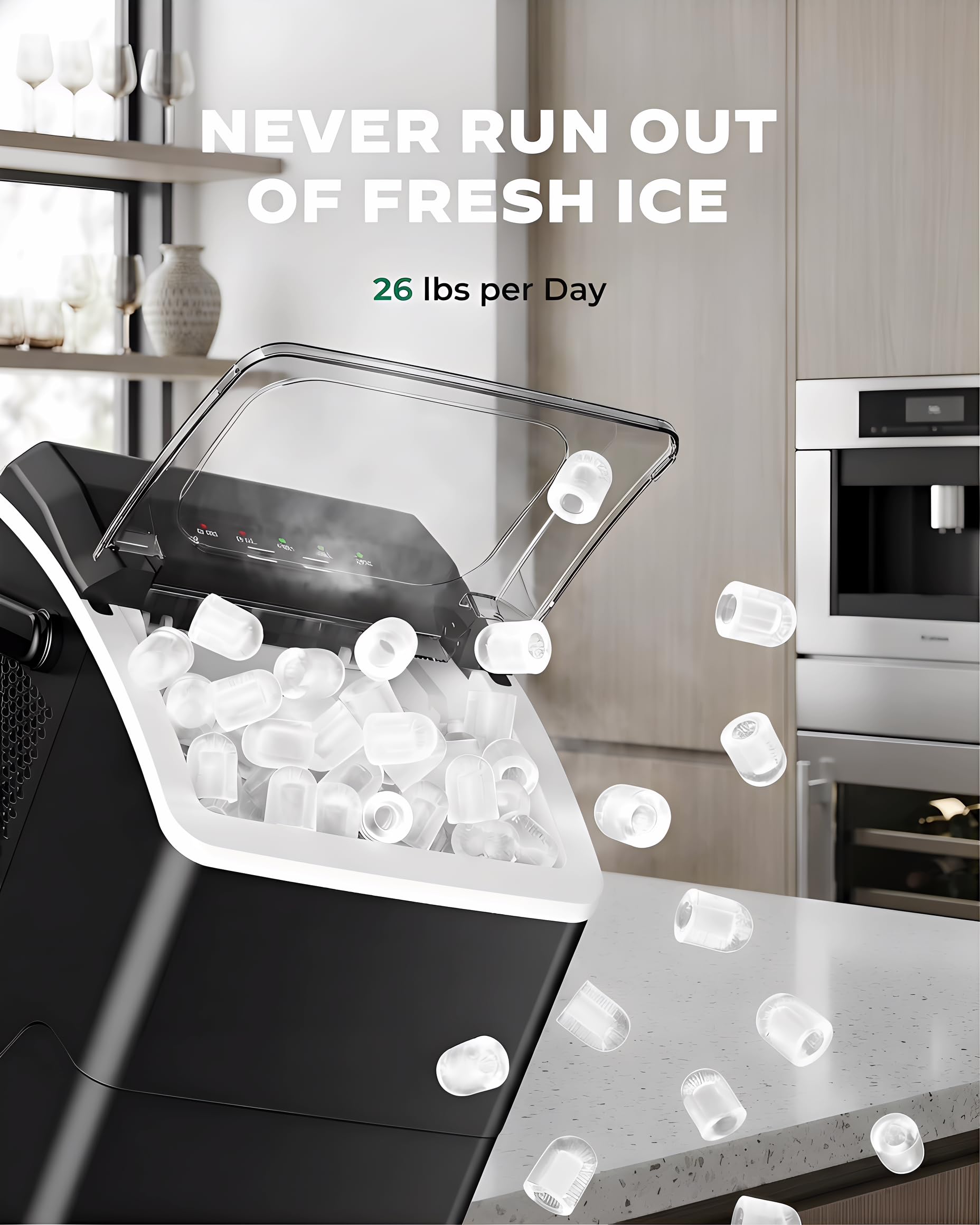 Nugget Ice Maker Countertop, Silonn Chewable Pellet Ice Machine with Self-Cleanin Function, 36lbs/24H Portable Ice Makers for Home Kitchen Officce, Black